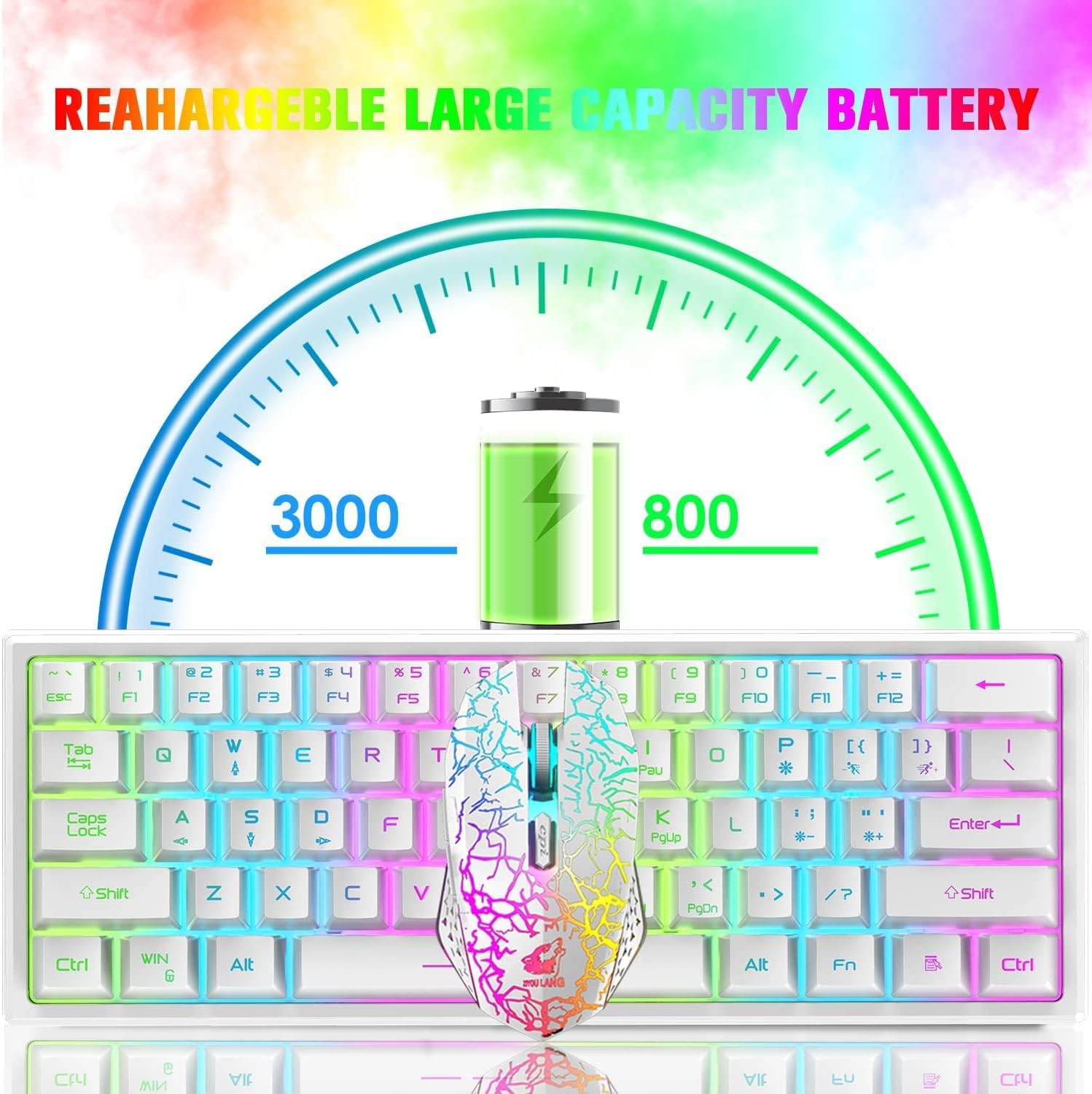 60% Compact wireless gaming keyboard and mouse set, RGB Rain... - Image 4