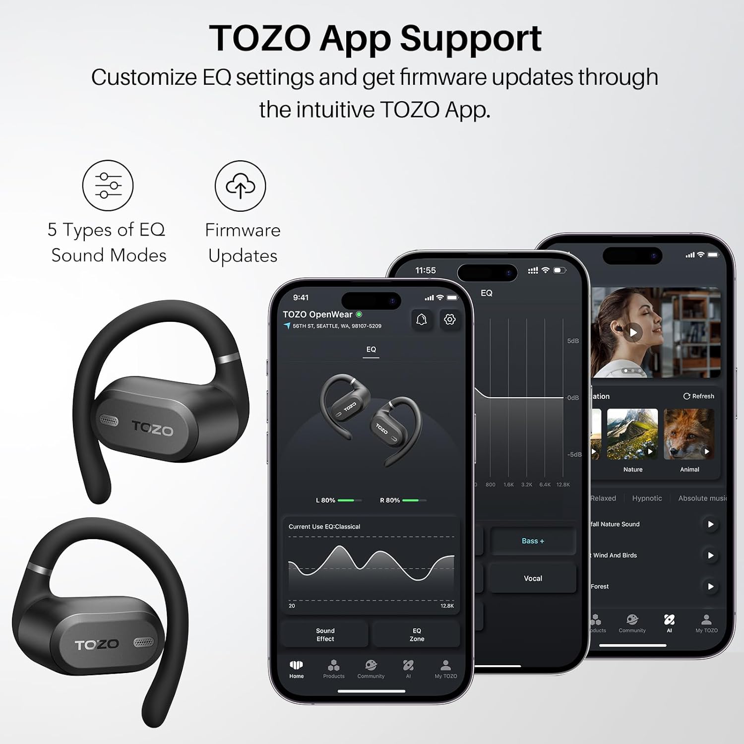 TOZO OpenWear Open-Ear Headphones, Adjustable Ear Hooks, Ult... - Image 6