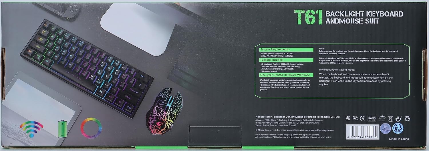 60% Compact wireless gaming keyboard and mouse set, RGB Rain... - Image 12