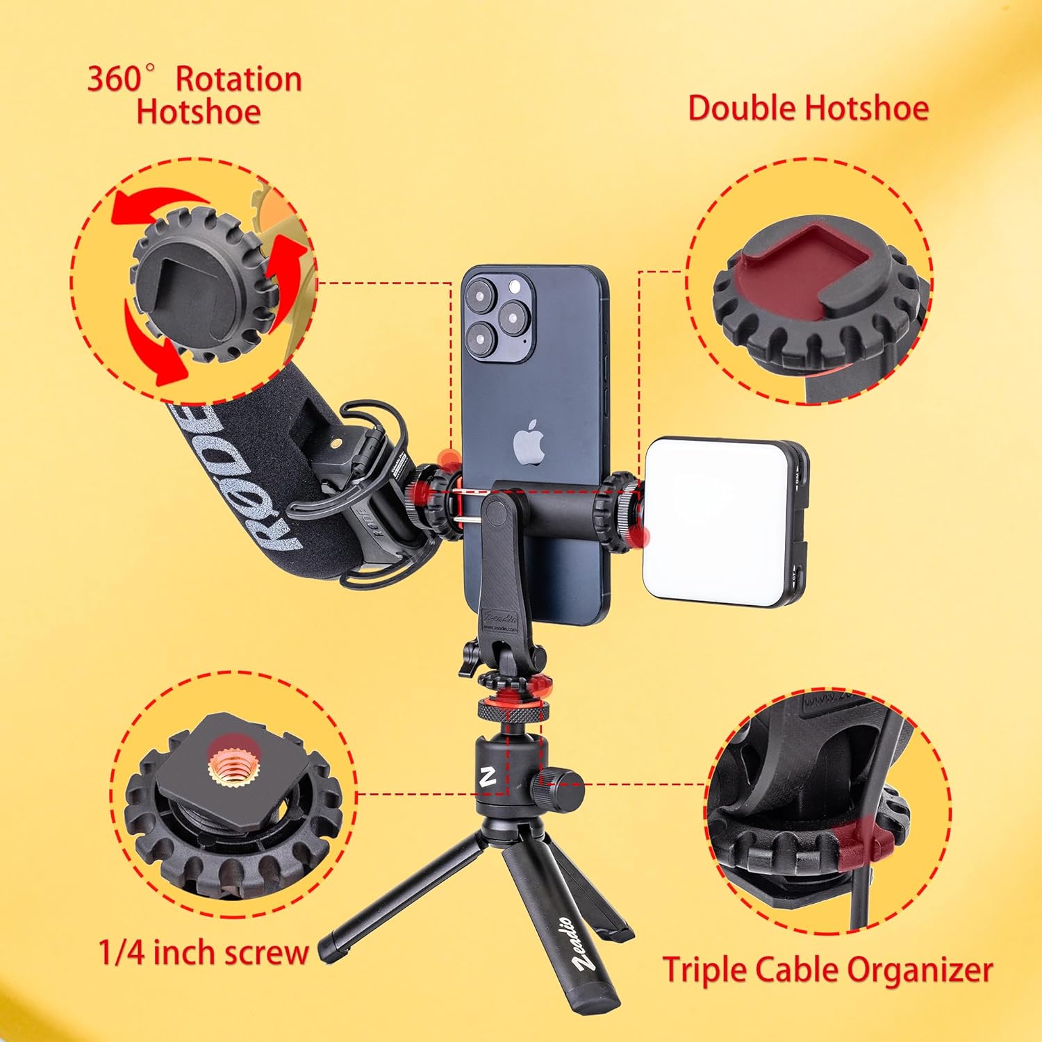 zeadio Camera Cold Shoe Smartphone Mount Holder Adapter, Cel... - Image 4