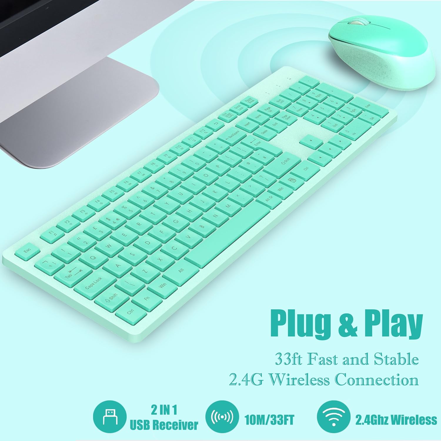 LeadsaiL Wireless Keyboard and Mouse Set, Full Size Ergonomi... - Image 3