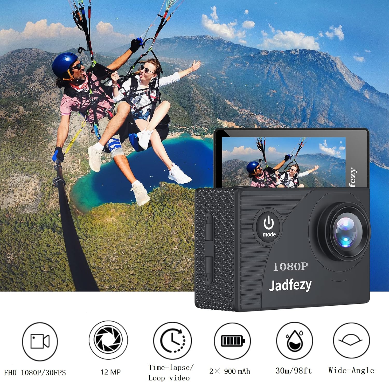 Jadfezy Action Camera FHD 1080P with 32GB Card, 98FT/30M Und... - Image 4