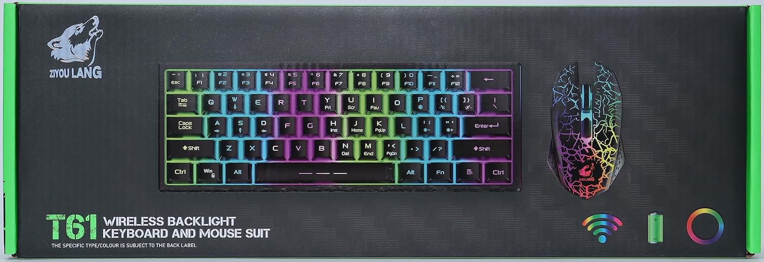60% Compact wireless gaming keyboard and mouse set, RGB Rain... - Image 11