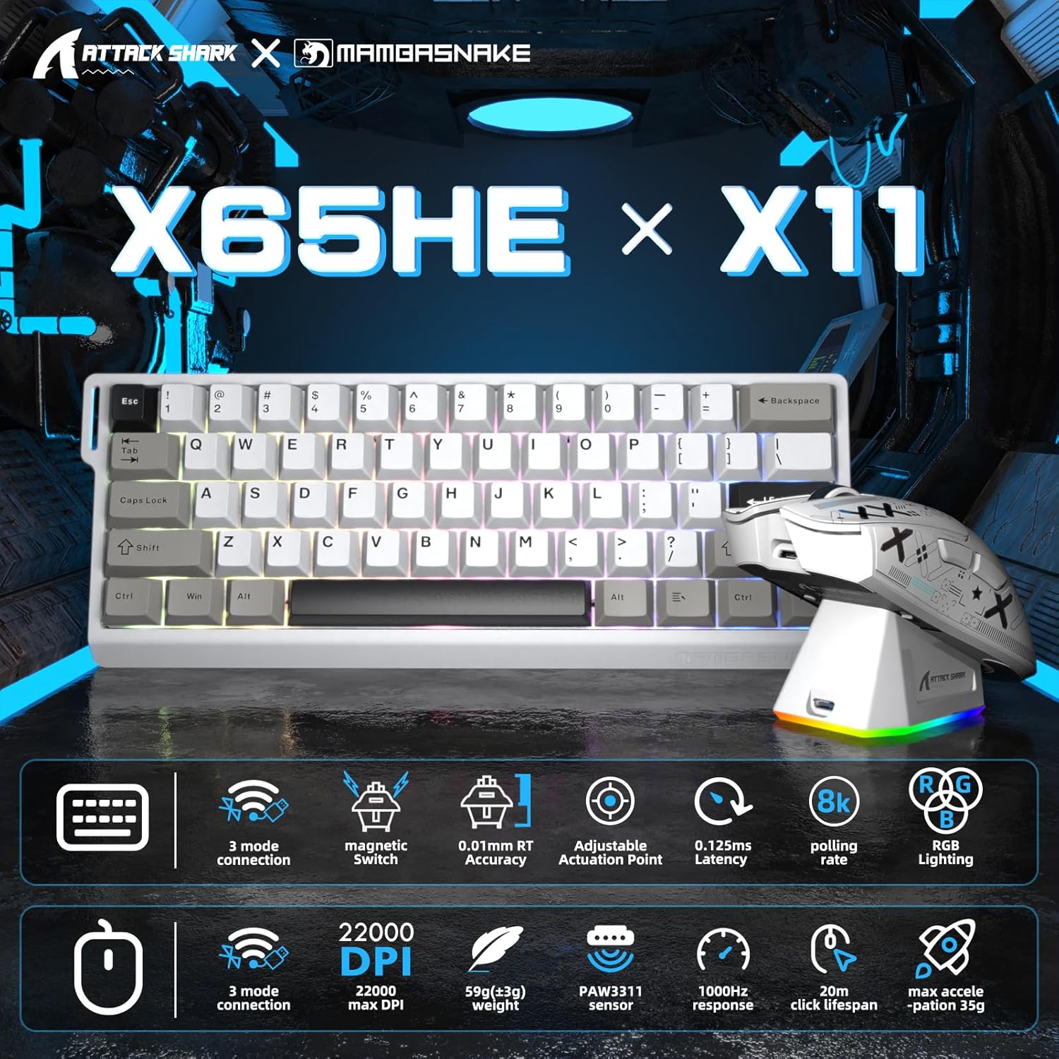 MAMBASNAKE x Attack Shark X60HE Rapid Trigger Wireless Keybo... - Image 3