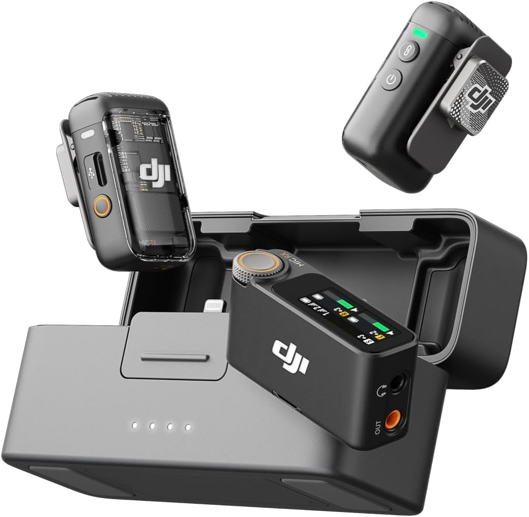 DJI Mic 2 (2 TX + 1 RX + Charging Case), All-in-one Wireless...