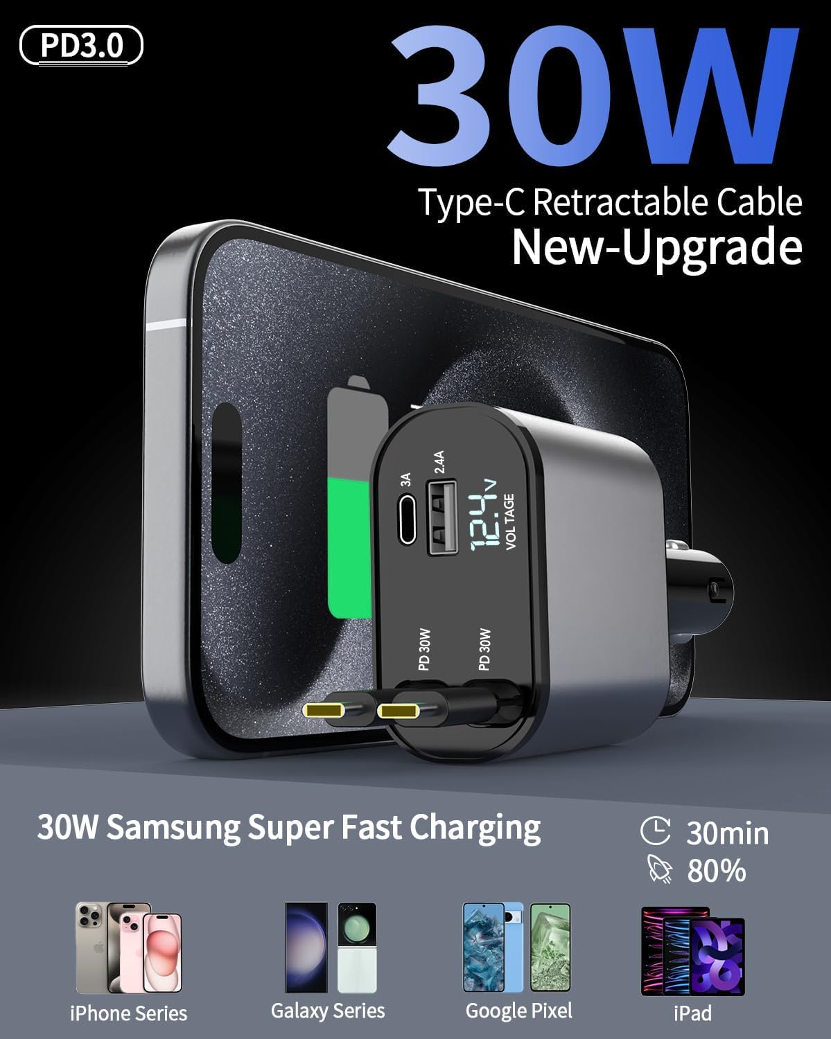 Aimtel Retractable Car Charger,4 in 1 Car Phone Fast Charger... - Image 4