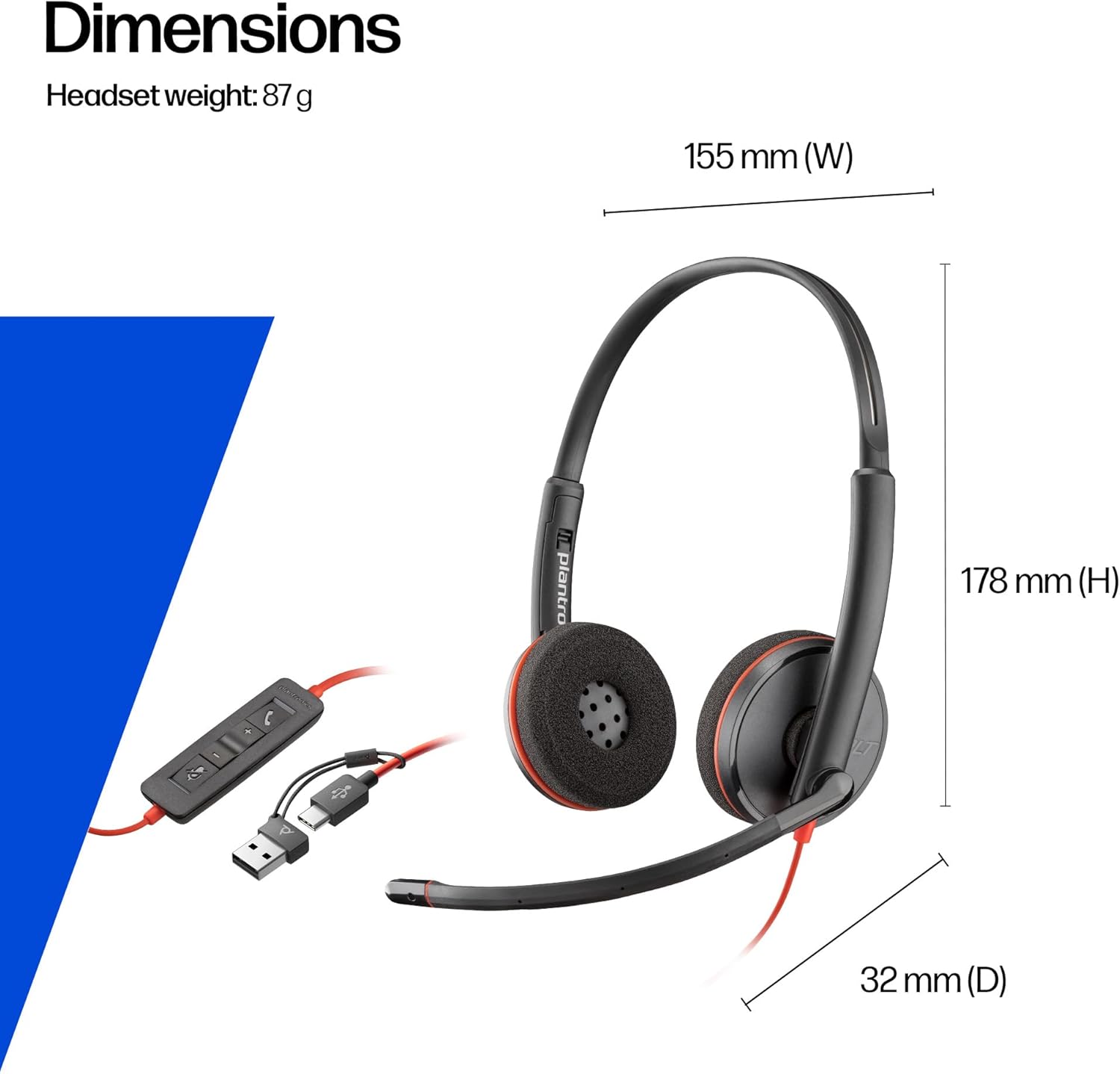 Poly Blackwire 3220 Wired Headset with Mic, Hi-Fi Stereo Sou... - Image 8