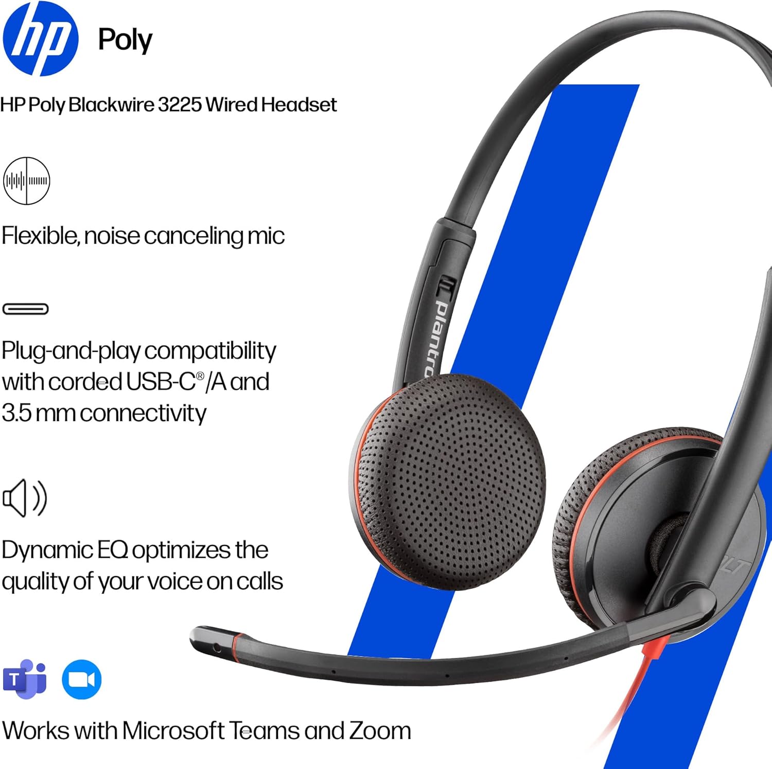 Poly Blackwire 3225 Wired Headset - Noise-Canceling Mic – St... - Image 3
