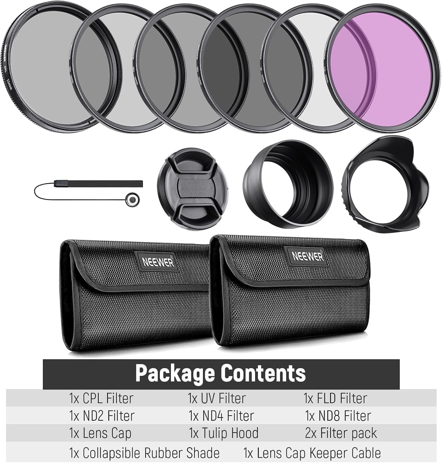 NEEWER 55mm Lens Filter Kit: UV, CPL, FLD, ND2, ND4, ND8, Le... - Image 9