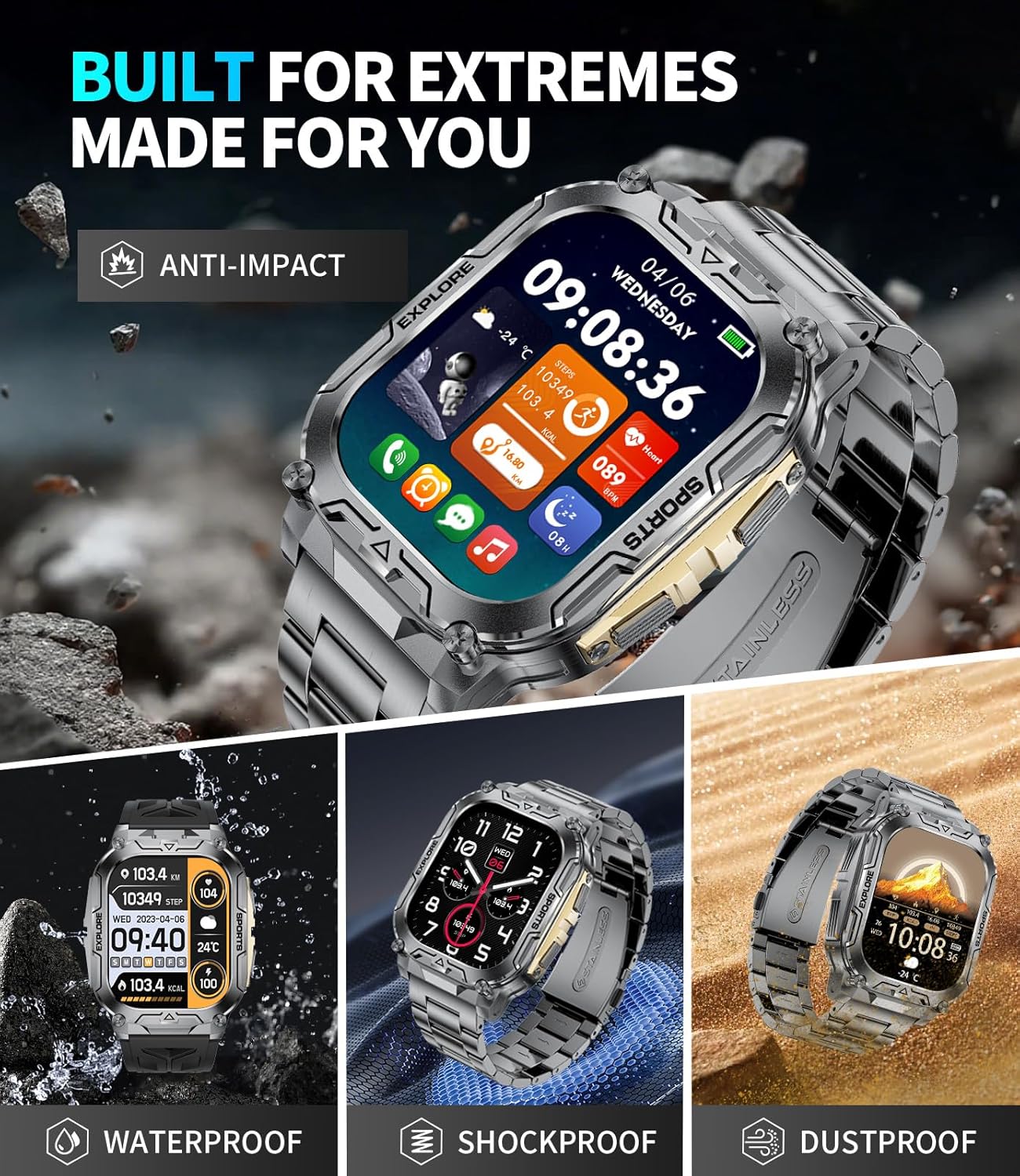 TX12 Military Smart Watch for Men, 900 mAh/LED Flashligh/2.0... - Image 9