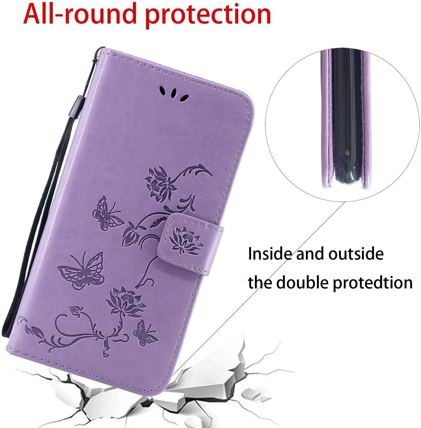 Samsung Galaxy A20E Case Flip Cover PU Leather Wallet Lotus ... - Image 7