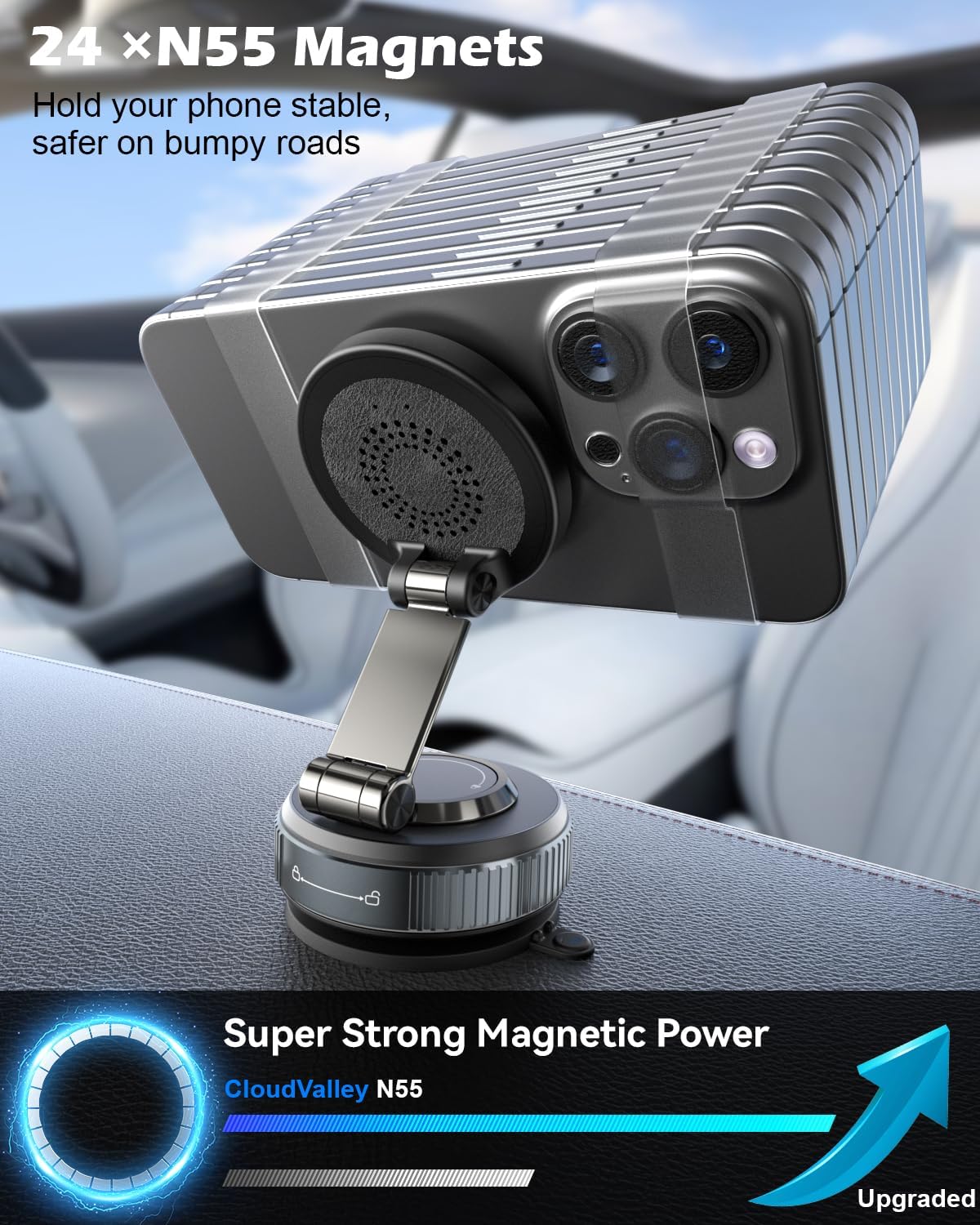 CloudValley 15W Magnetic Wireless Car Charger Mount, Nano Ge... - Image 9