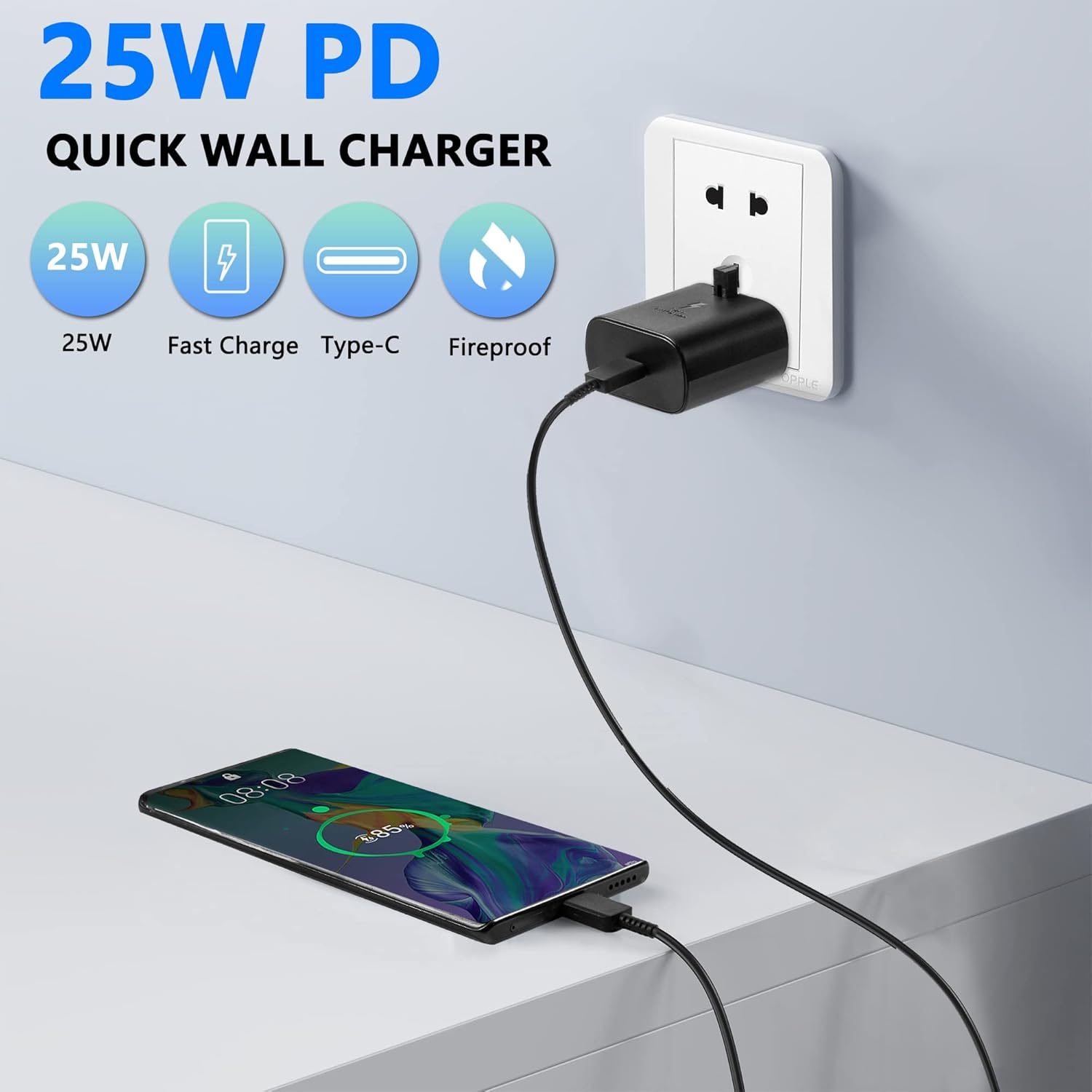 25W Samsung Phone Fast Charger Plug With 6 FT USB C Cable Co... - Image 3