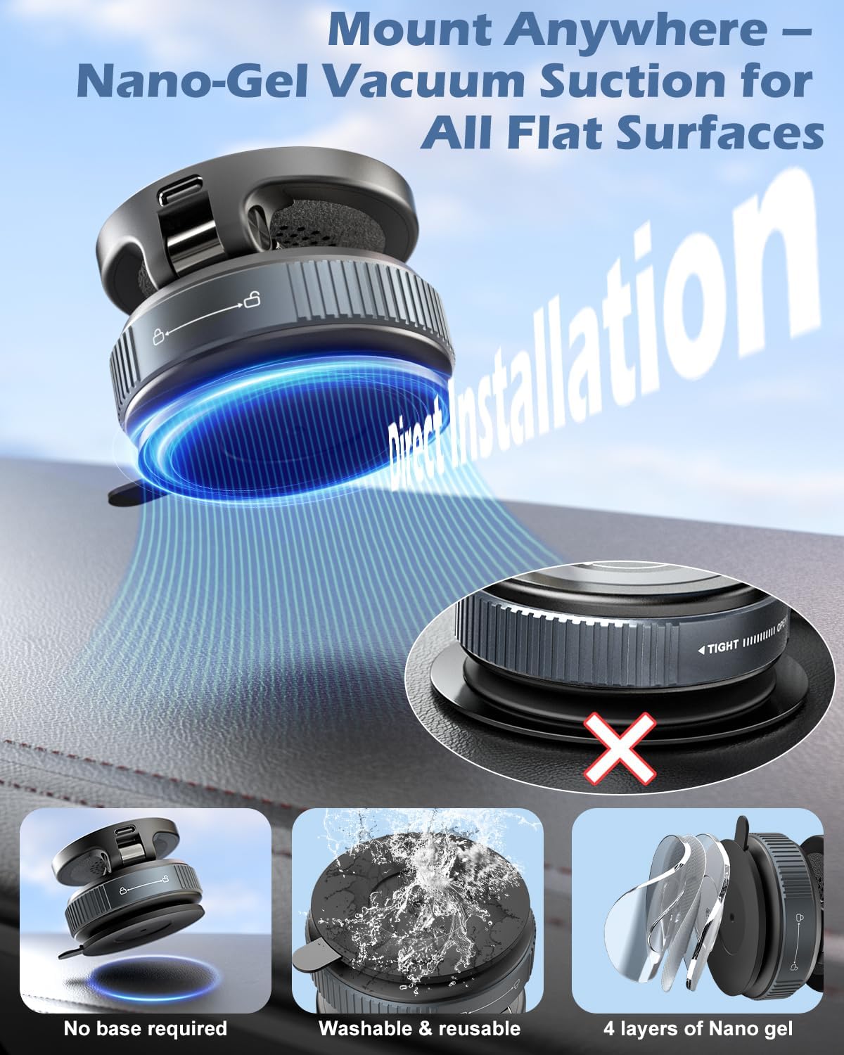 CloudValley 15W Magnetic Wireless Car Charger Mount, Nano Ge... - Image 5