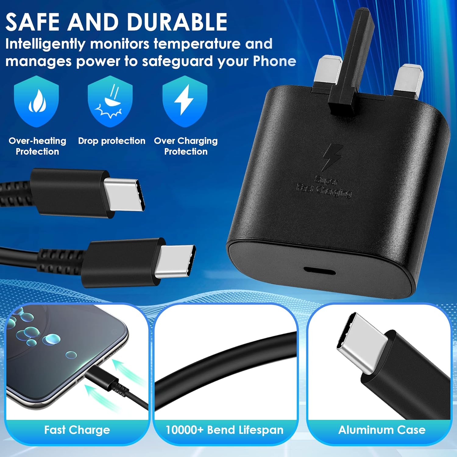 25W Samsung Phone Fast Charger Plug With 6 FT USB C Cable Co... - Image 5