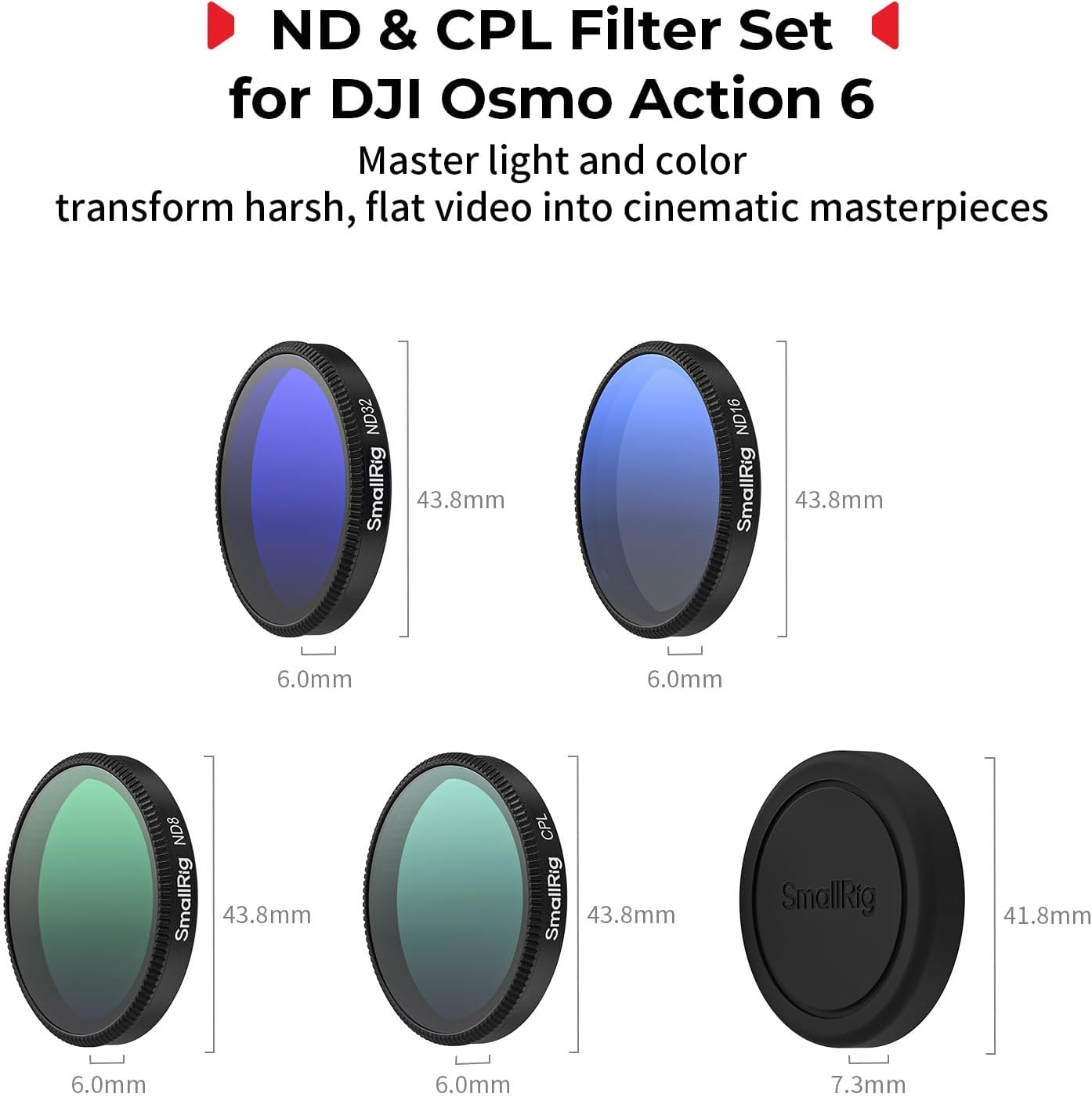 SMALLRIG ND Filter Kit for DJI Osmo Action 6, 5 Pack CPL ND8... - Image 2