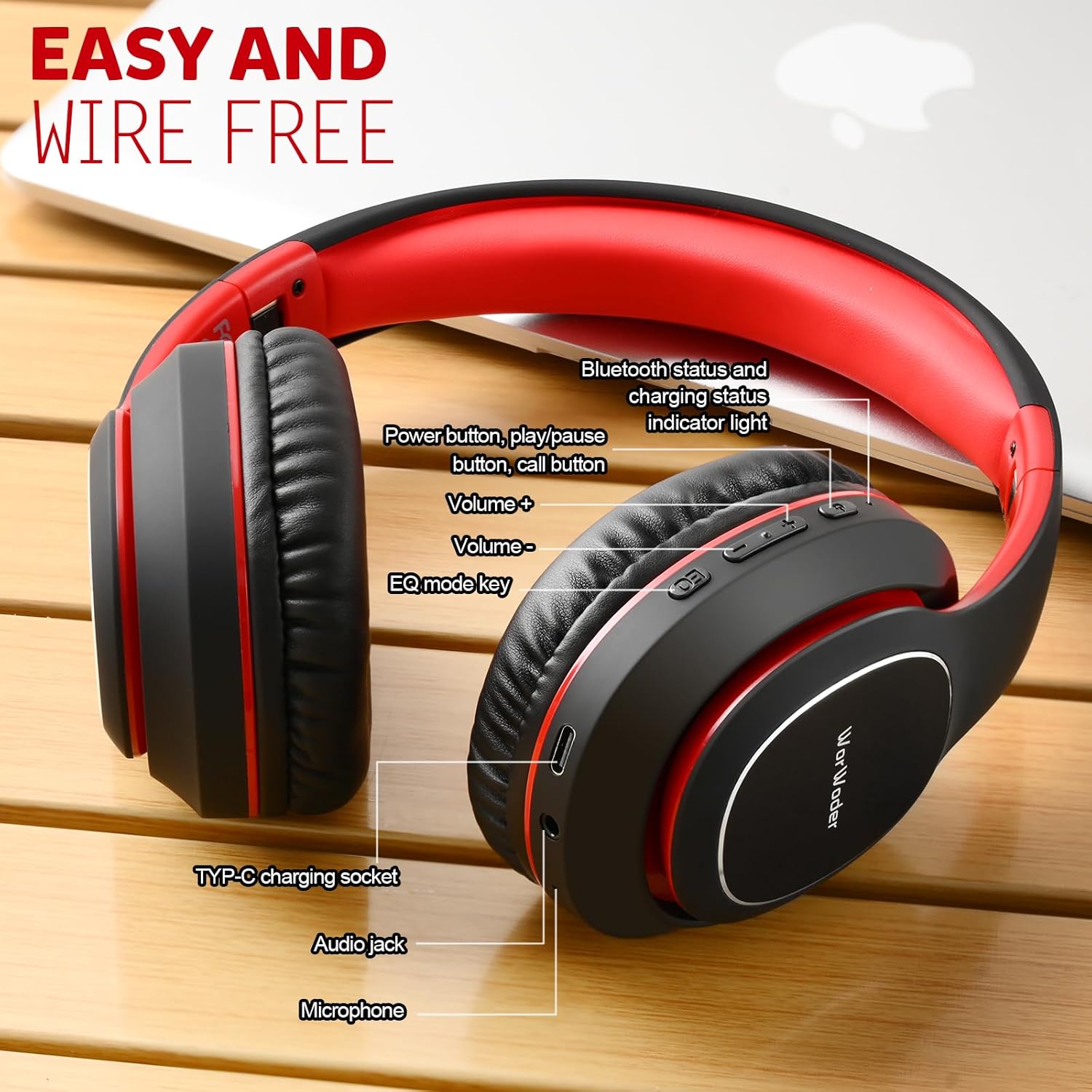 WorWoder Wireless Headphones Over Ear, 80 Hours Playtime Blu... - Image 8