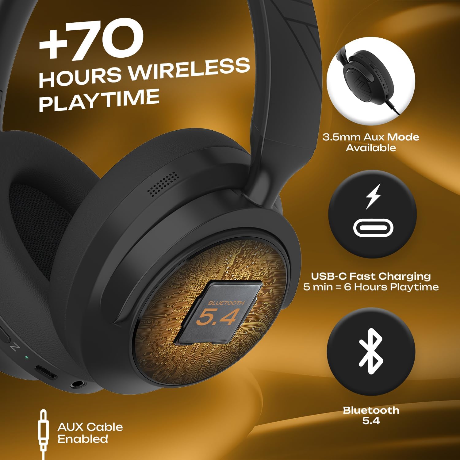 PowerLocus Active Noise Cancelling, 70 Hours Playtime Over E... - Image 6