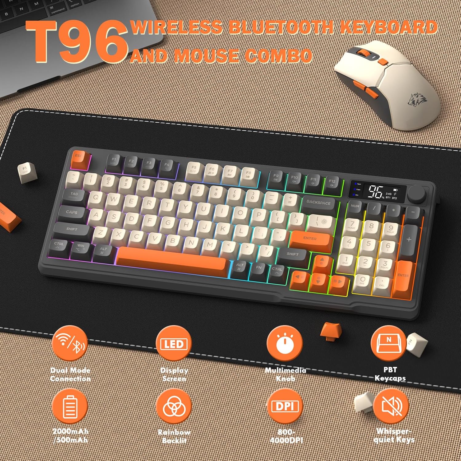 FREEWOLF T96 Wireless Keyboard and Mouse Combo, Bluetooth & ... - Image 3