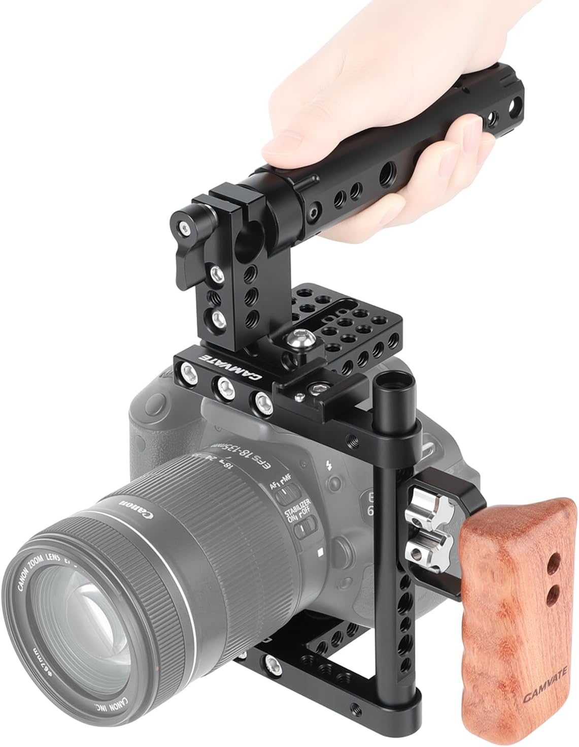 CAMVATE DSLR Camera Cage Top Handle Wood Grip for Canon Niko... - Image 3