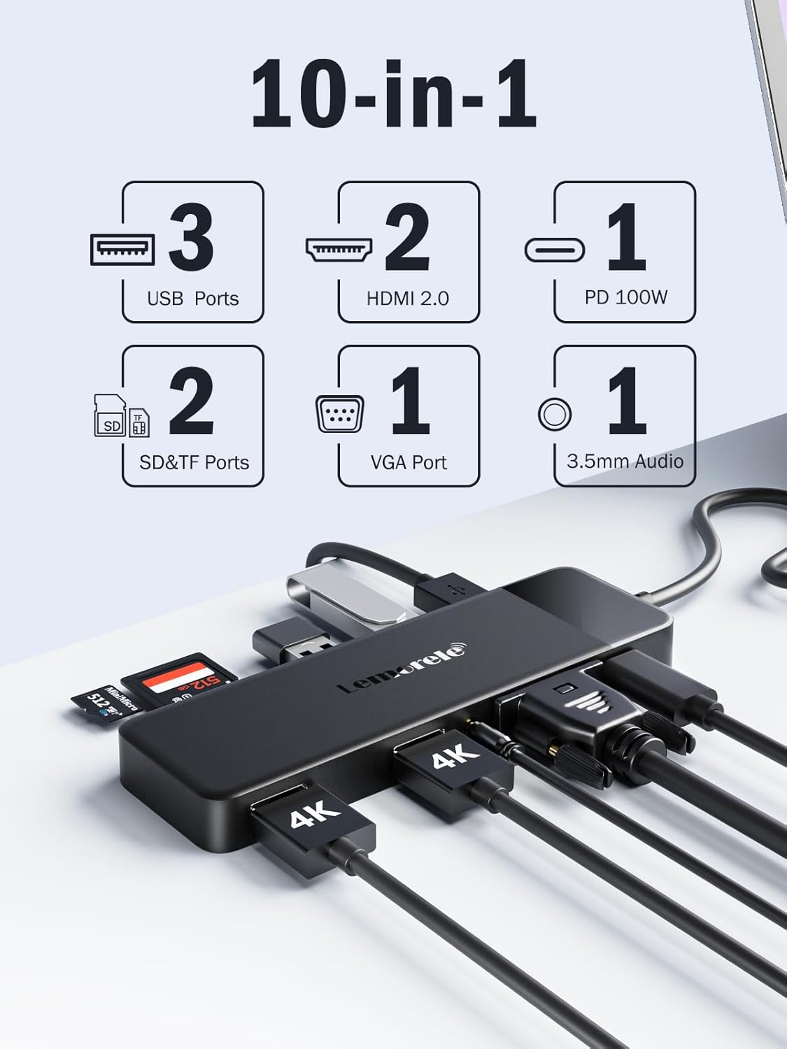 Docking Station USB C Hub 3*Display- 10 in 1, Lemorele USB C... - Image 3