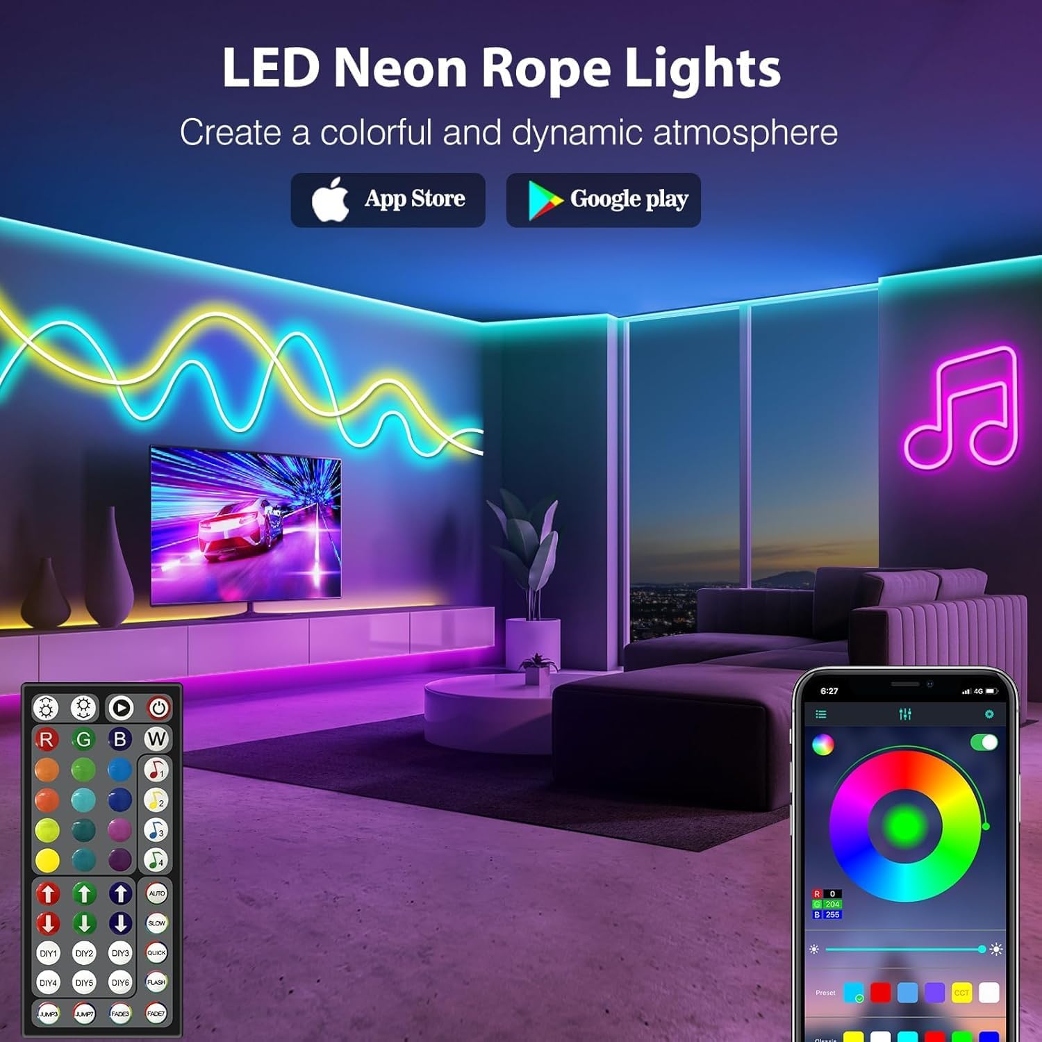 AILBTON 6m Led Neon Rope Lights,Flexible Led Rope Lights,Con... - Image 4