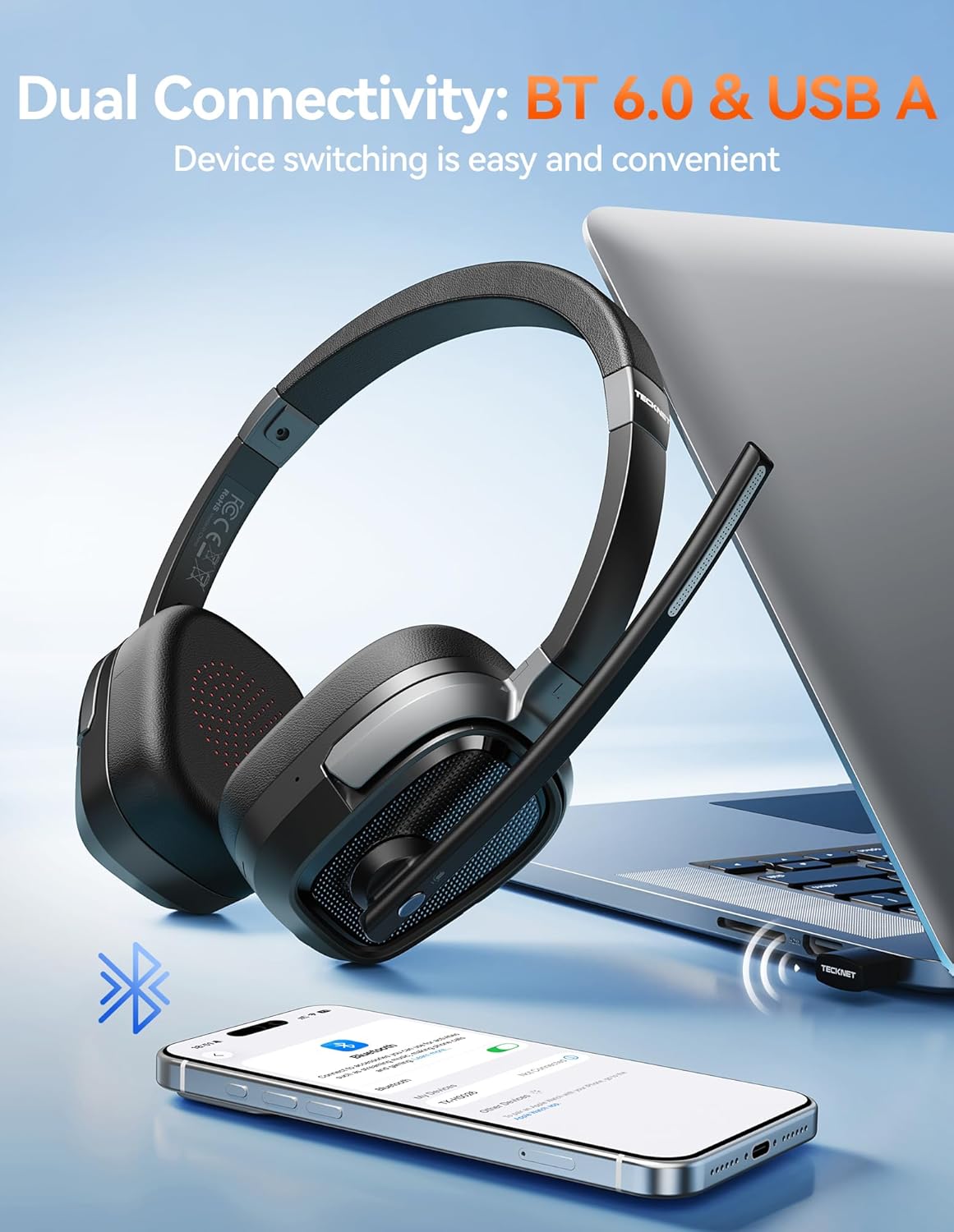 TECKNET 6.0 Bluetooth Headset, Wireless Headset with Microph... - Image 6