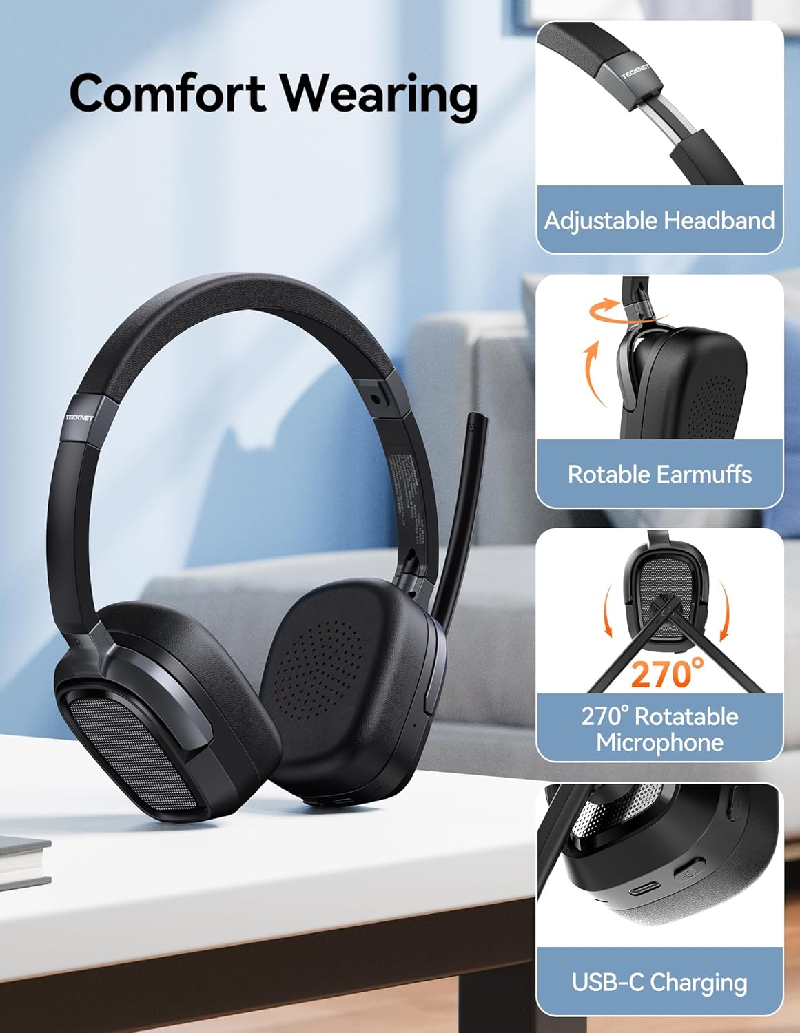 TECKNET 6.0 Bluetooth Headset, Wireless Headset with Microph... - Image 5