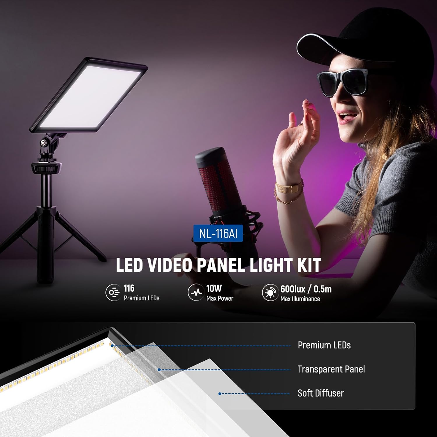 NEEWER 9" LED Video Light Panel, Dimmable DSLR Camera Soft L... - Image 3
