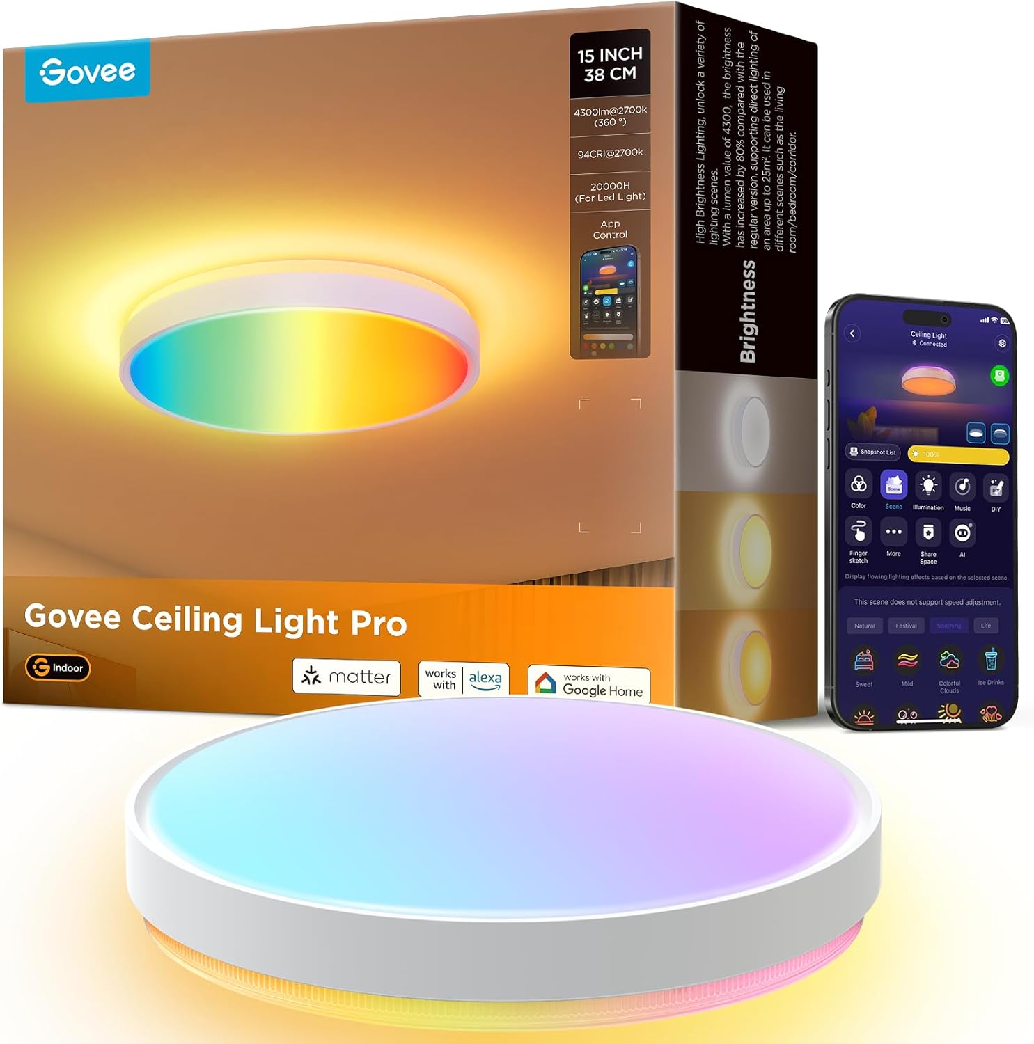 Govee RGBIC Ceiling Light 48.5W, Smart LED Ceiling Light 430... - Image 2