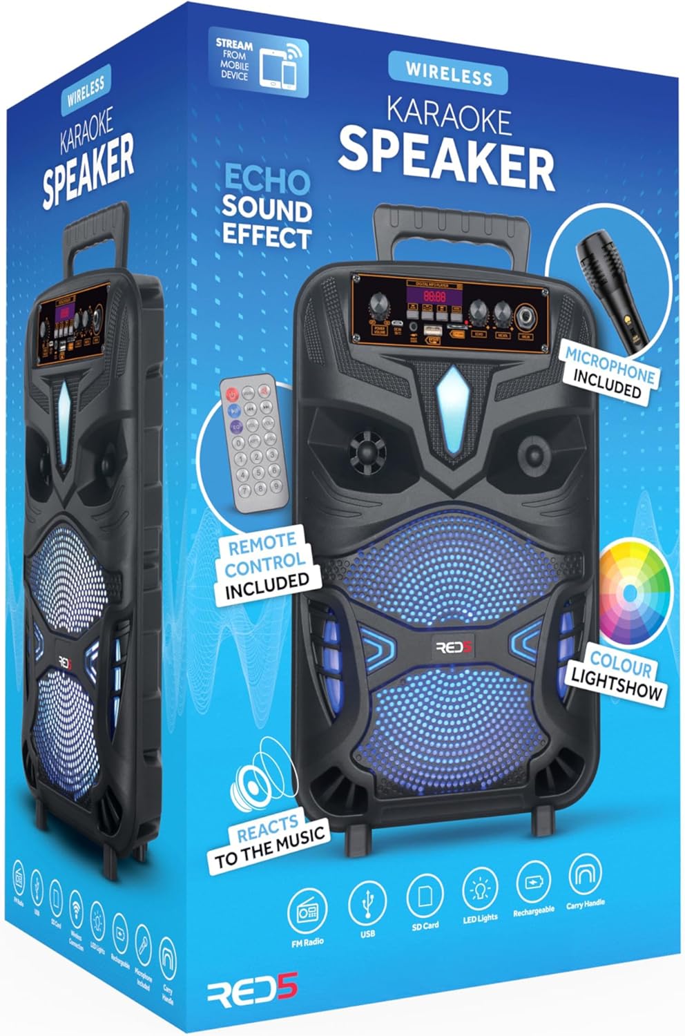 RED5 Wireless Karaoke Speaker with Microphone and LED Colour... - Image 4