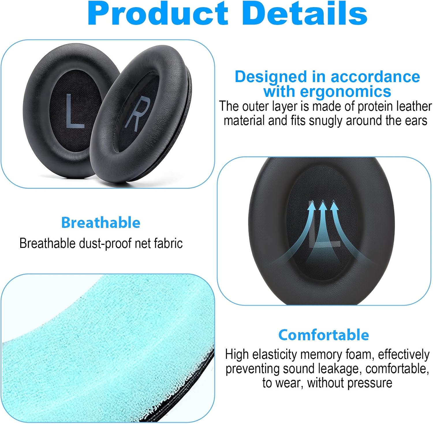 Replacement Ear Pads Cushions for Bose QuietComfort QC45 Ear... - Image 3