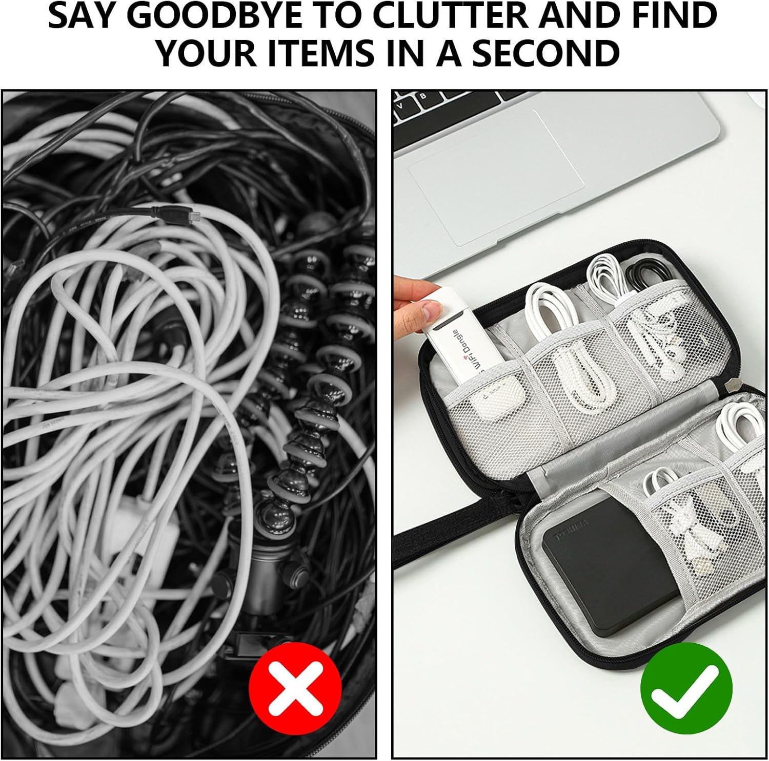 Portable Cable Organiser Bag Travel Organiser Double-Layer C... - Image 3