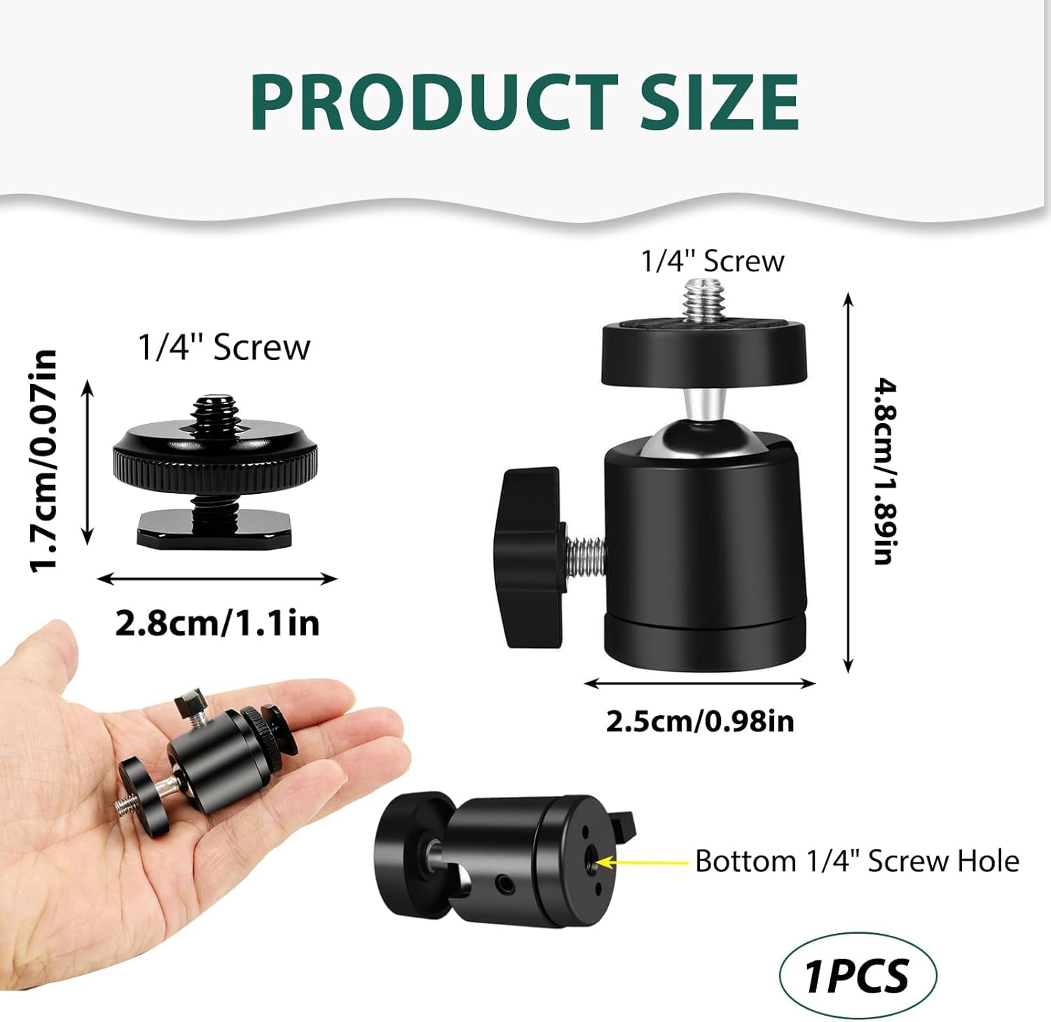 Tripod Mini Ball Head Mount 360° Swivel Metal Ball Head with... - Image 3
