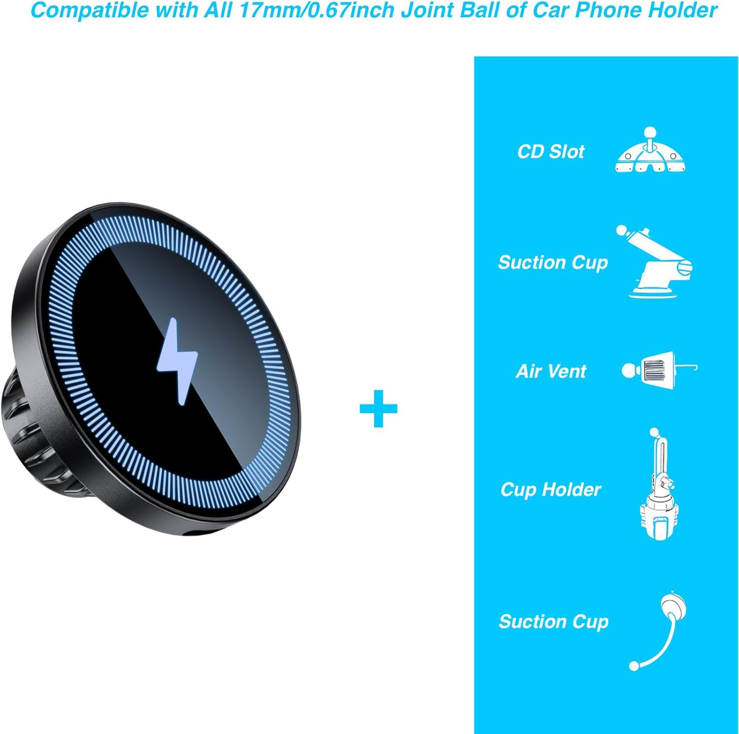 Magnetic Wireless Charging Phone Holder with 17mm Ball Socke... - Image 4