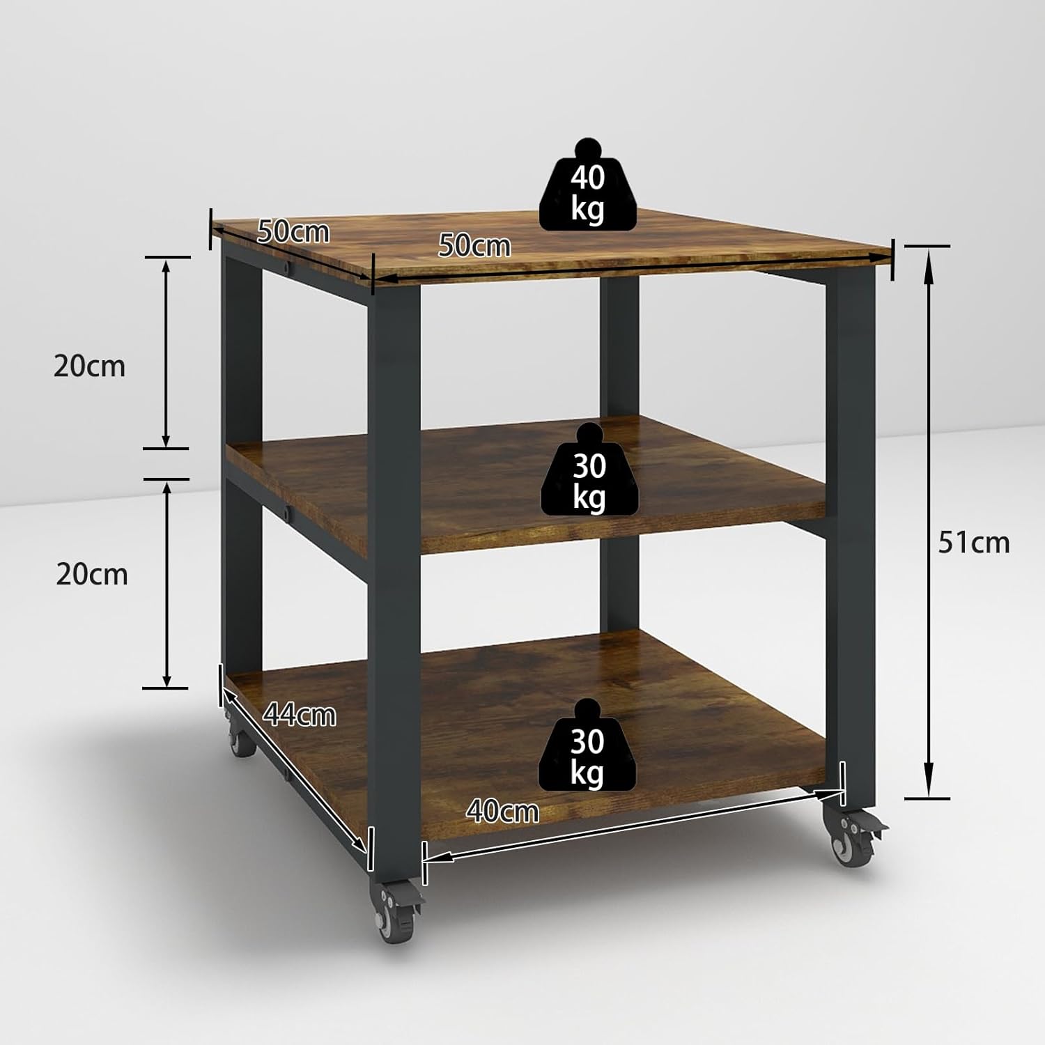 PUNCIA 3-Tier Laser Printer Stand with Storage 50x50x57.5cm ... - Image 3