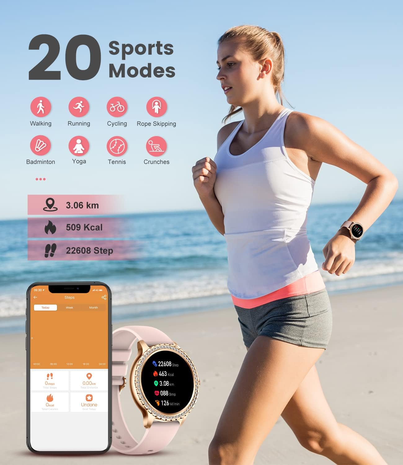 LIGE Women's Smart Watch 1.32" HD Elegant Diamond Bluetooth ... - Image 8