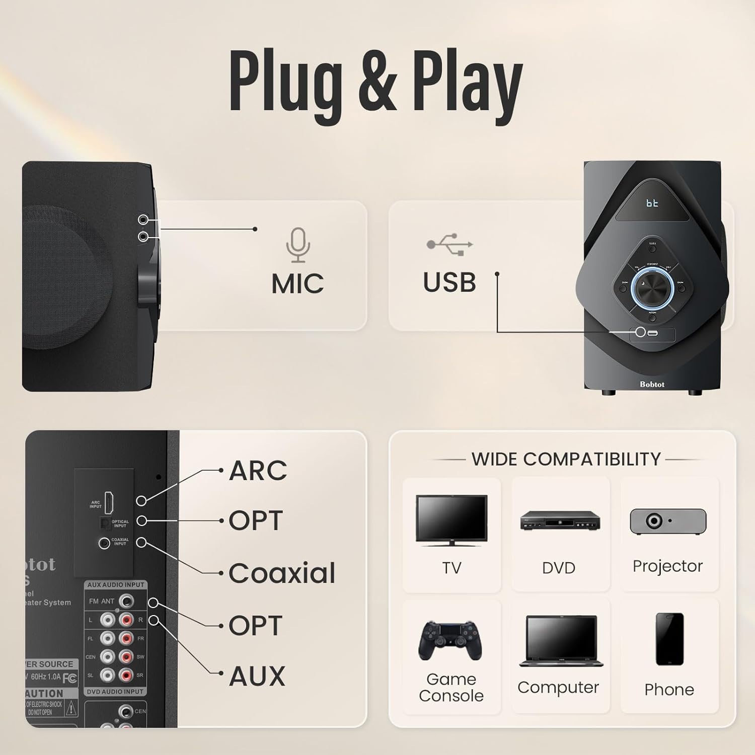 Bobtot Home Theater System Wireless Rear Satellite Speakers ... - Image 8