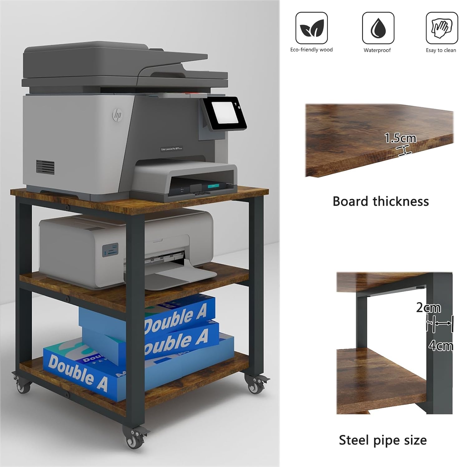 PUNCIA 3-Tier Laser Printer Stand with Storage 50x50x57.5cm ... - Image 4