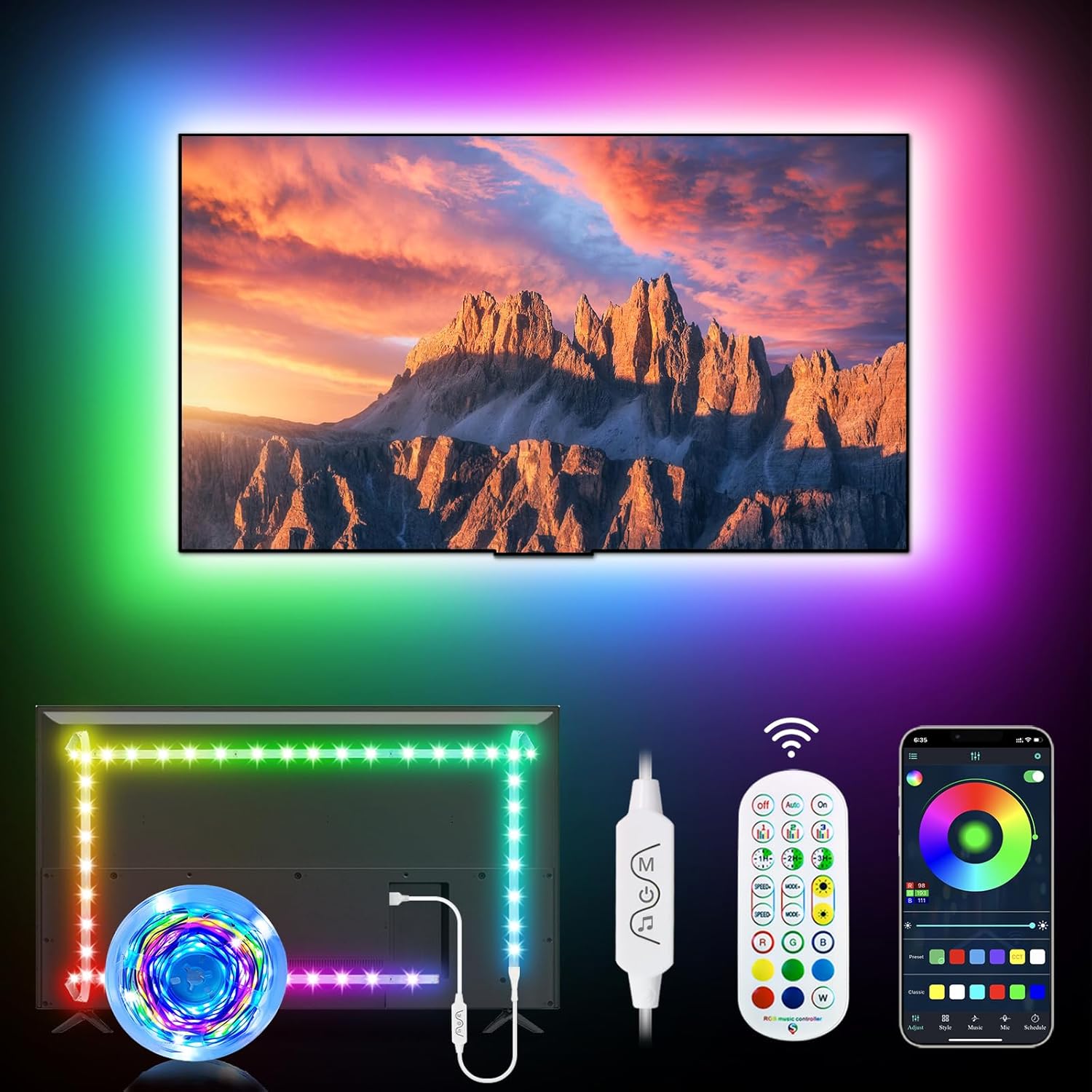 Daymeet TV Lights, 9.8FT TV Led Lights for 32-43 inch TV Beh... - Image 2
