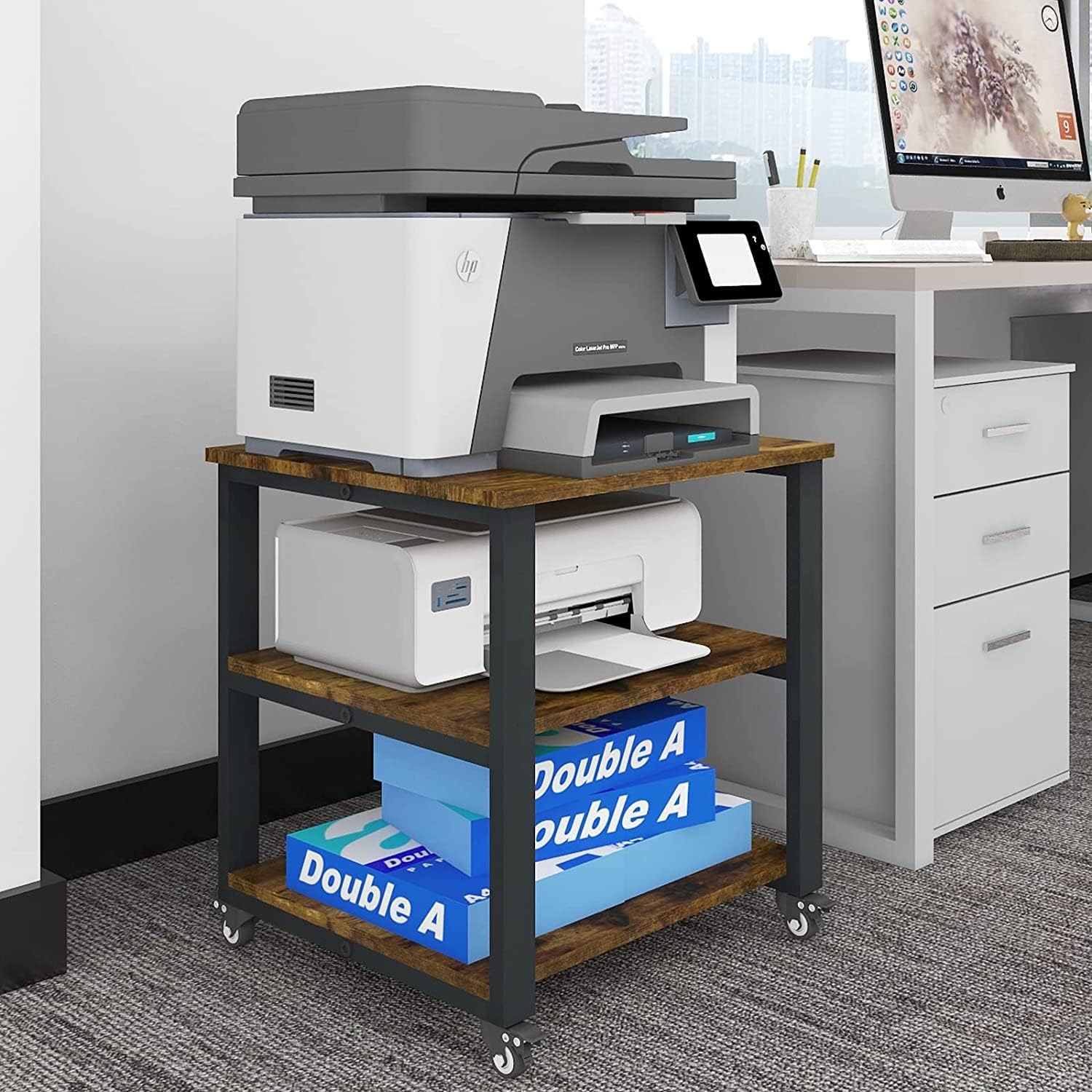 PUNCIA 3-Tier Laser Printer Stand with Storage 50x50x57.5cm ... - Image 2