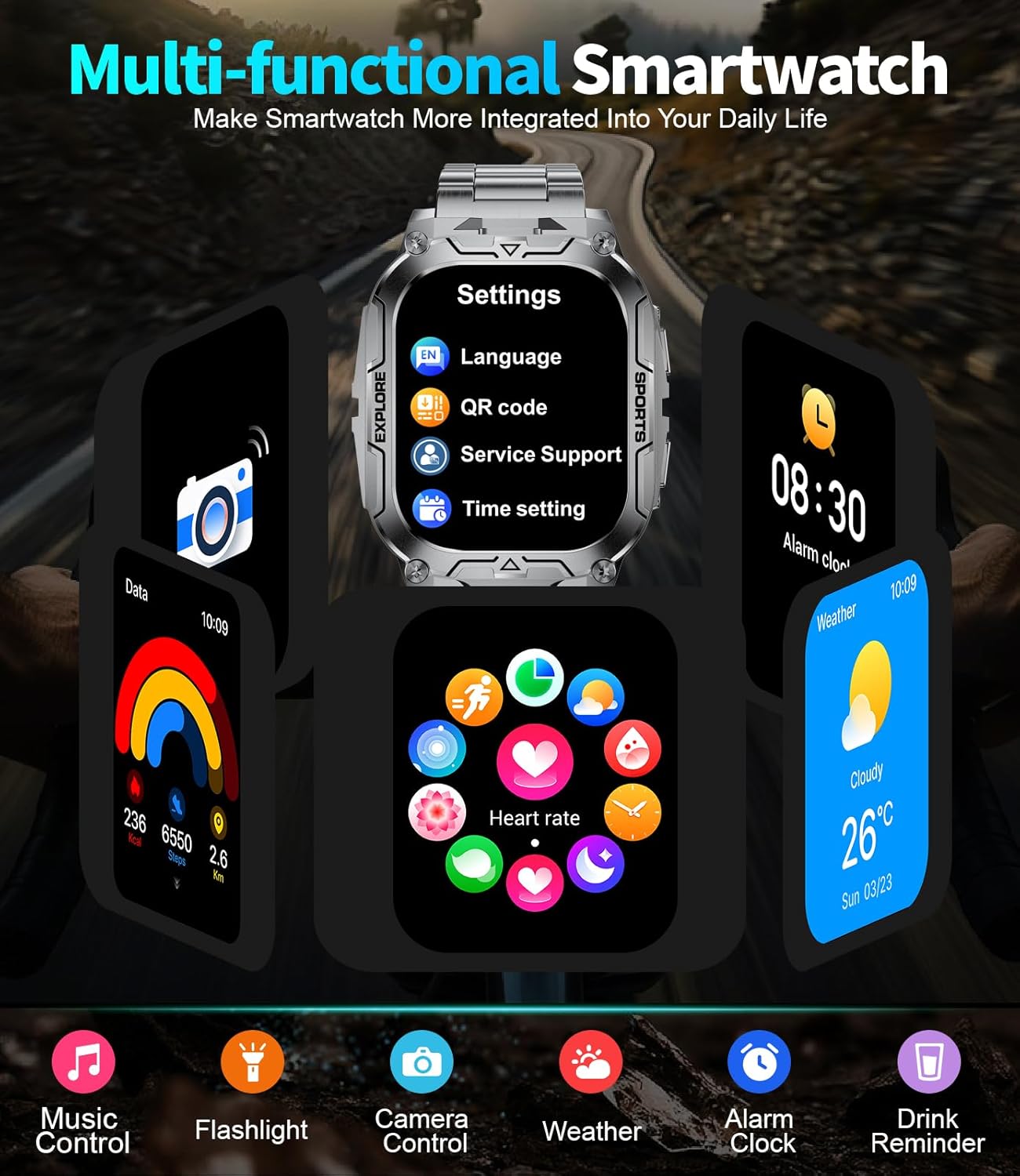 TX12 Smart Watch for Men, 1000 mAh Battery/LED Flashligh Mil... - Image 10