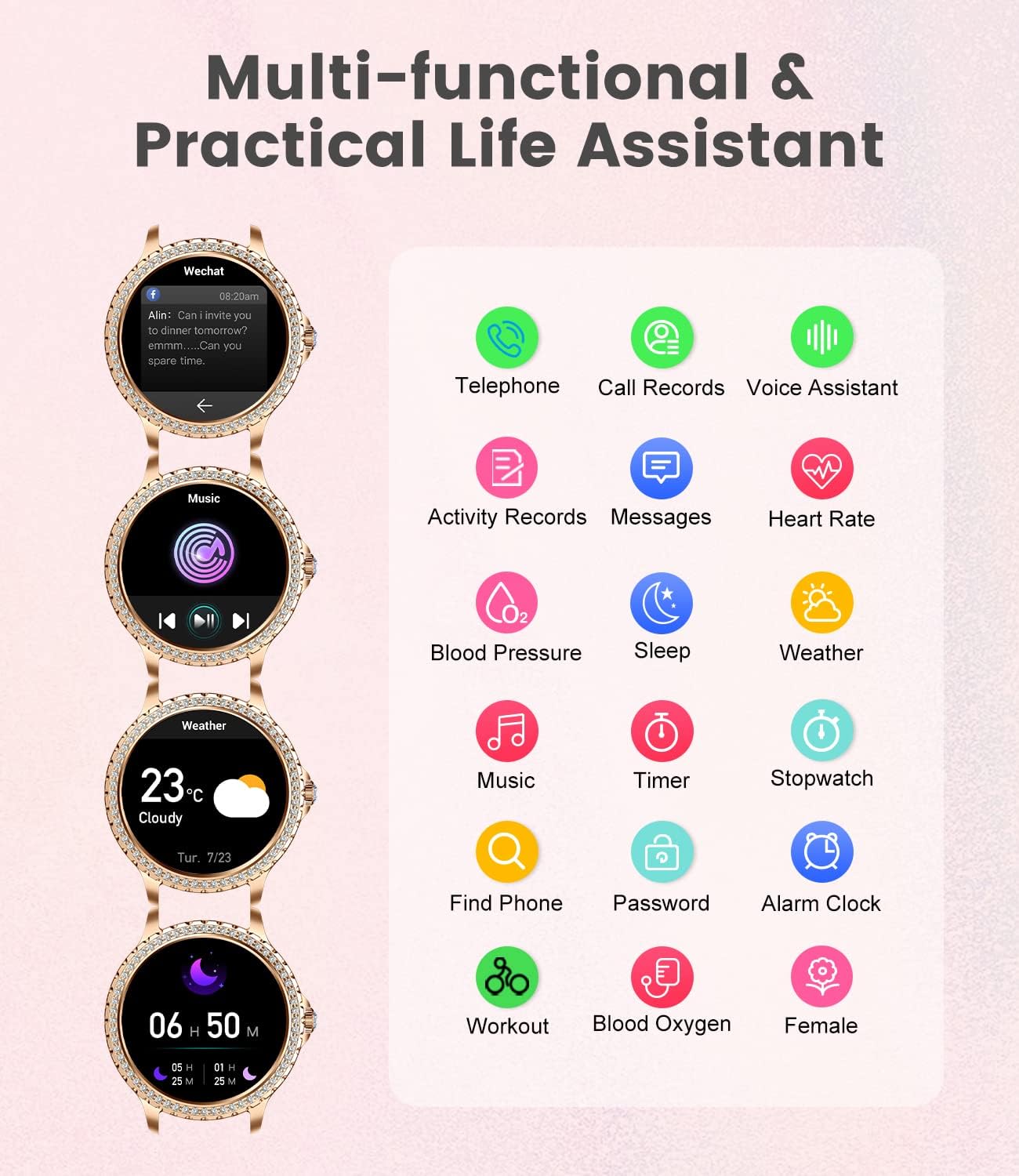 LIGE Women's Smart Watch 1.32" HD Elegant Diamond Bluetooth ... - Image 6