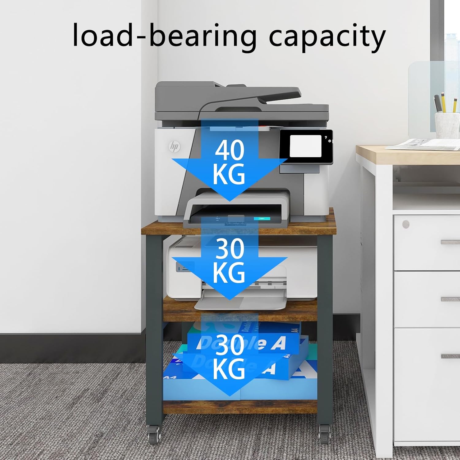 PUNCIA 3-Tier Laser Printer Stand with Storage 50x50x57.5cm ... - Image 5