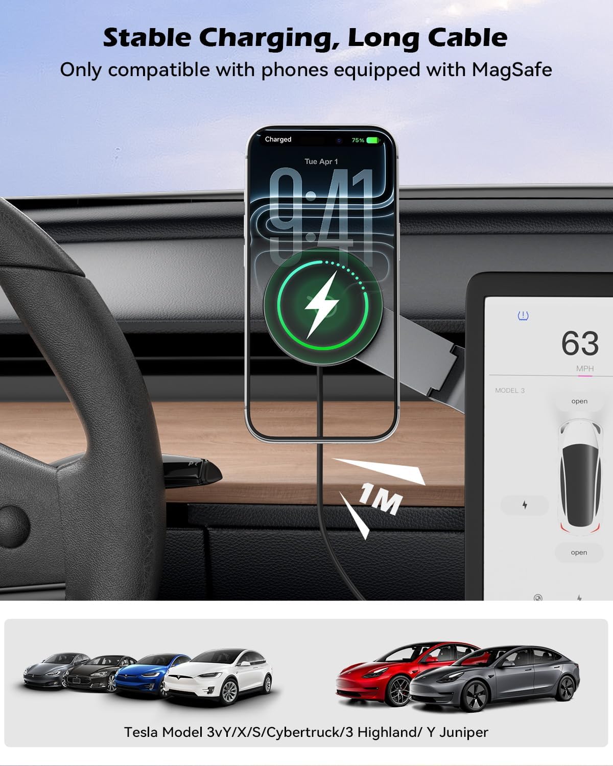 CloudValley 15W Charging Phone Mount for Tesla Model 3/Y, 36... - Image 8