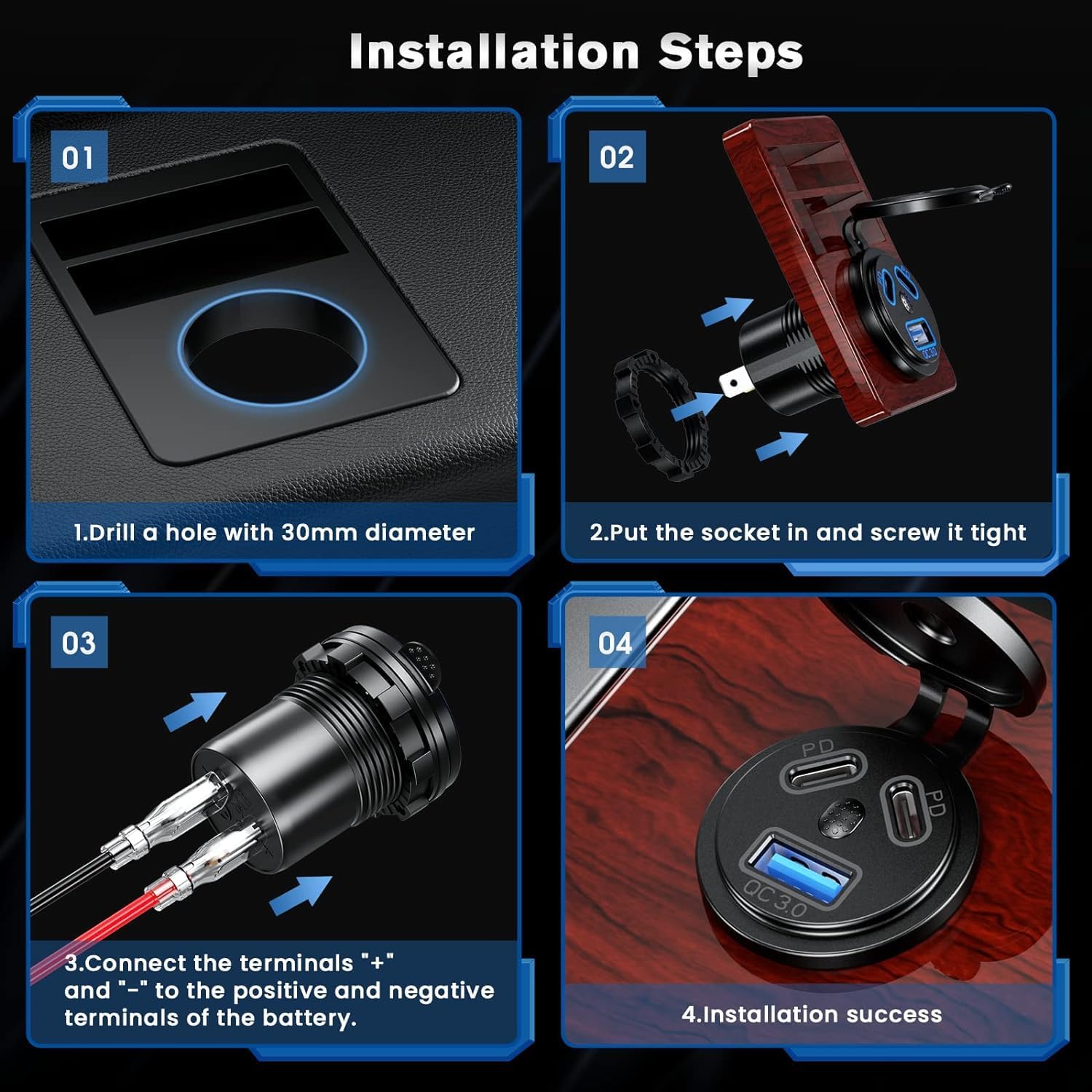 Thlevel Type C USB Car Charger Socket Dual Port PD Fast Char... - Image 6
