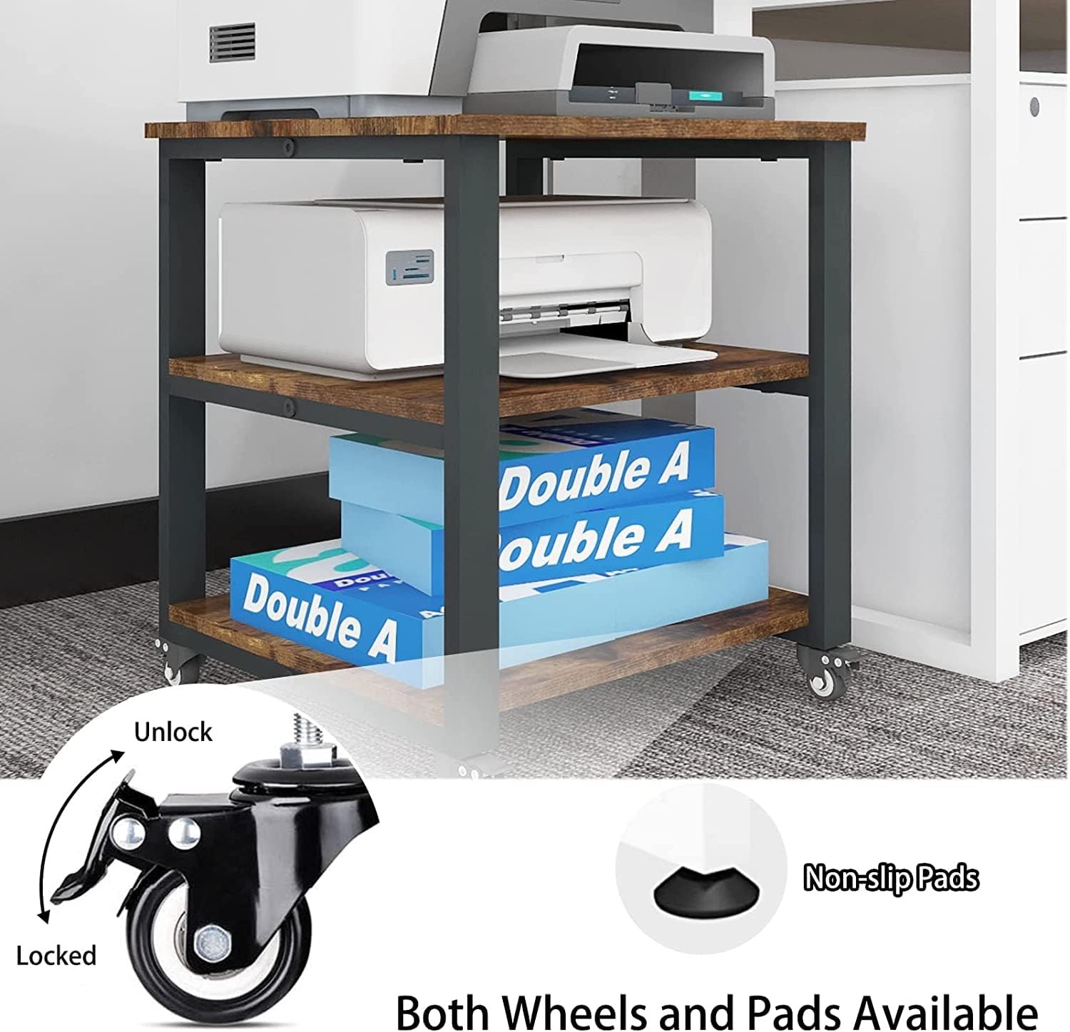 PUNCIA 3-Tier Laser Printer Stand with Storage 50x50x57.5cm ... - Image 6