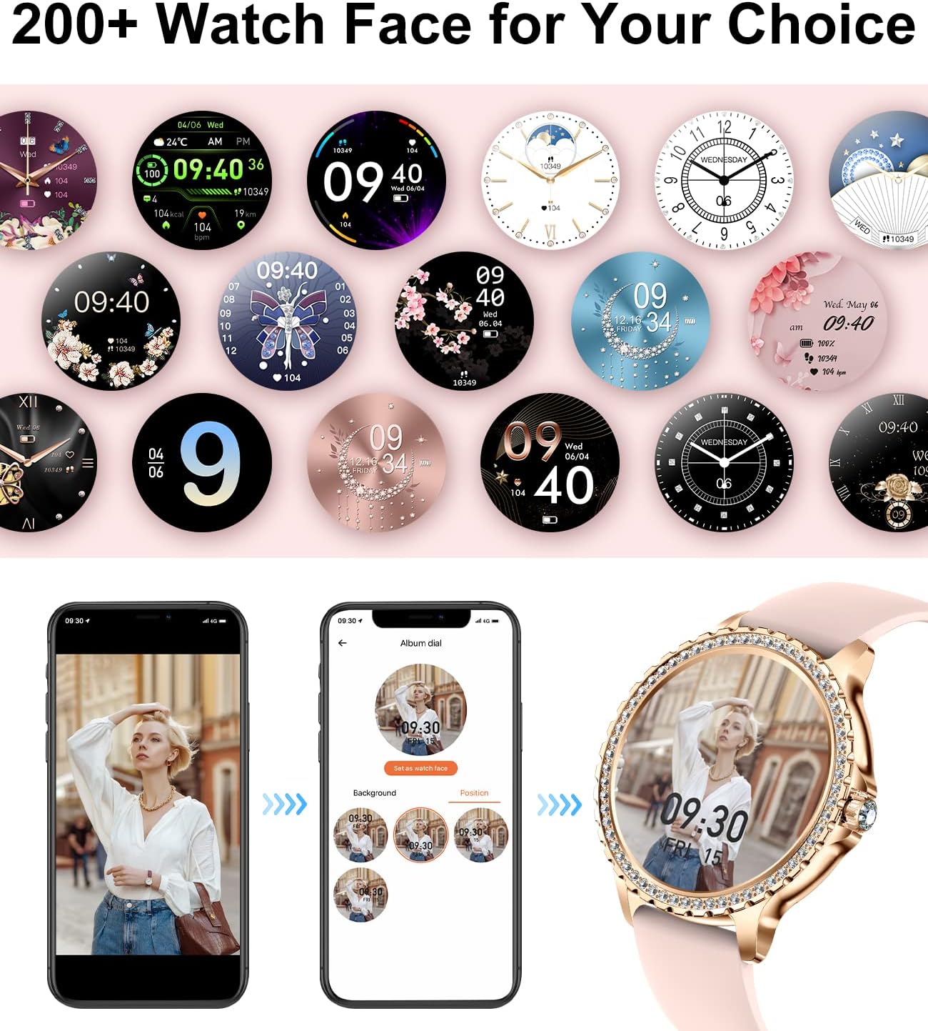 LIGE Women's Smart Watch 1.32" HD Elegant Diamond Bluetooth ... - Image 4