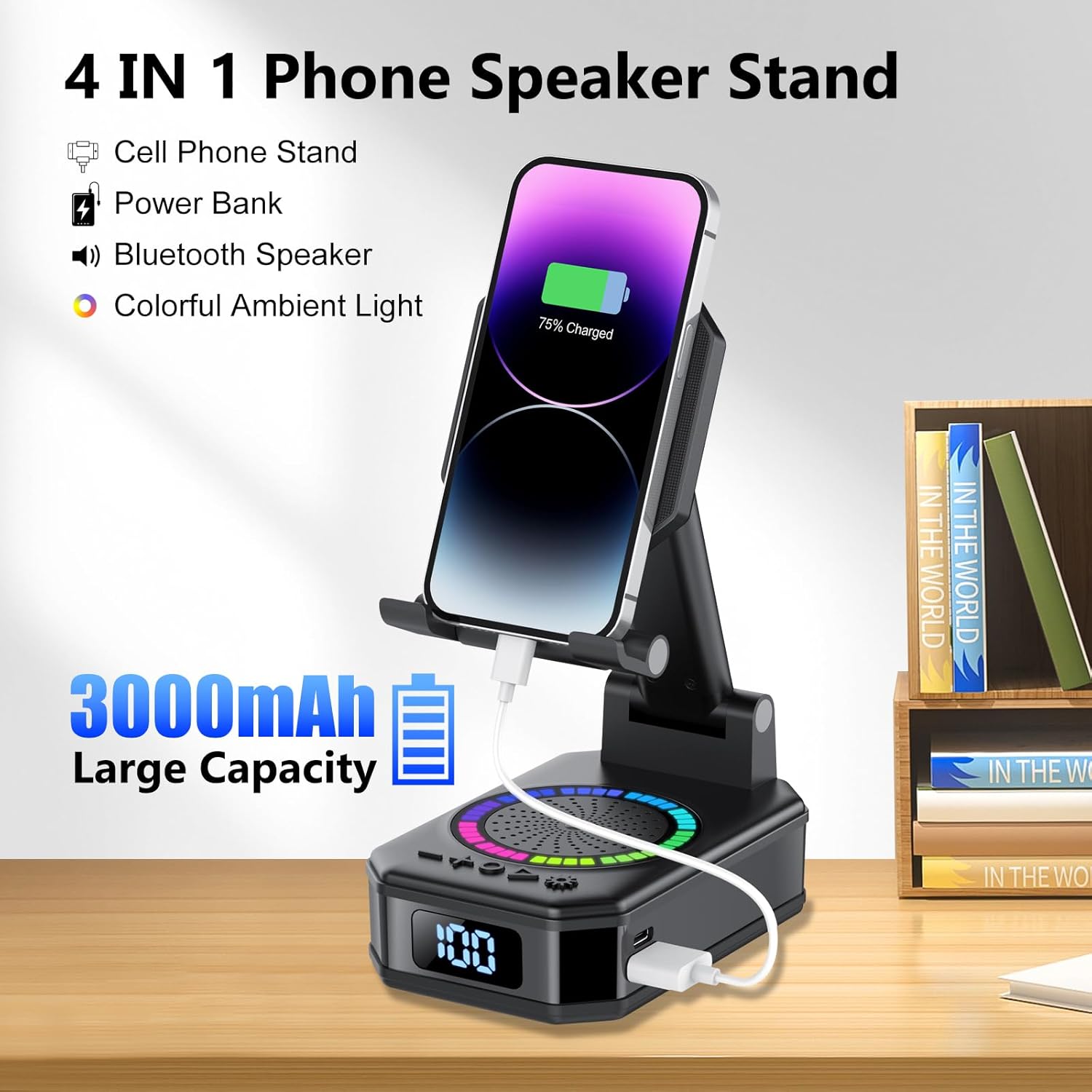 Gifts for Men Women, Phone Stand with Bluetooth Speaker, 4-i... - Image 4