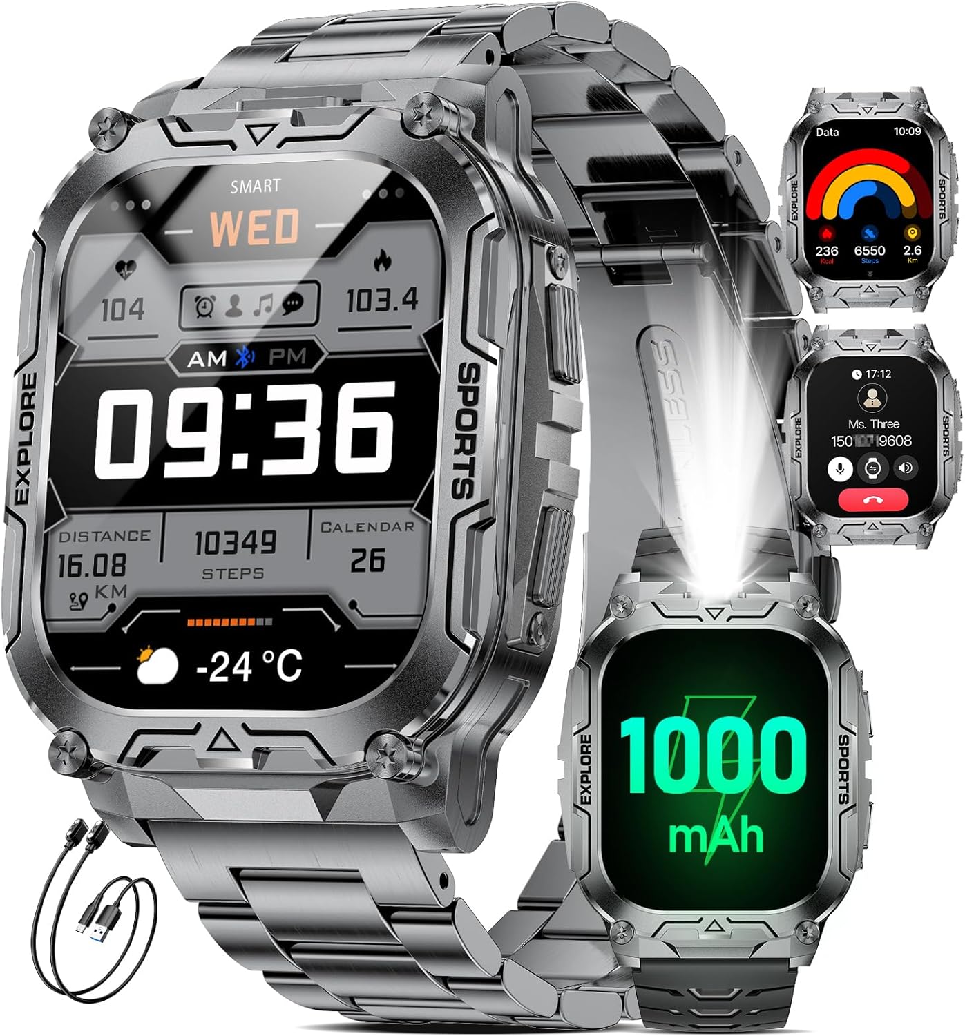 TX12 Smart Watch for Men, 1000 mAh Battery/LED Flashligh Mil... - Image 2